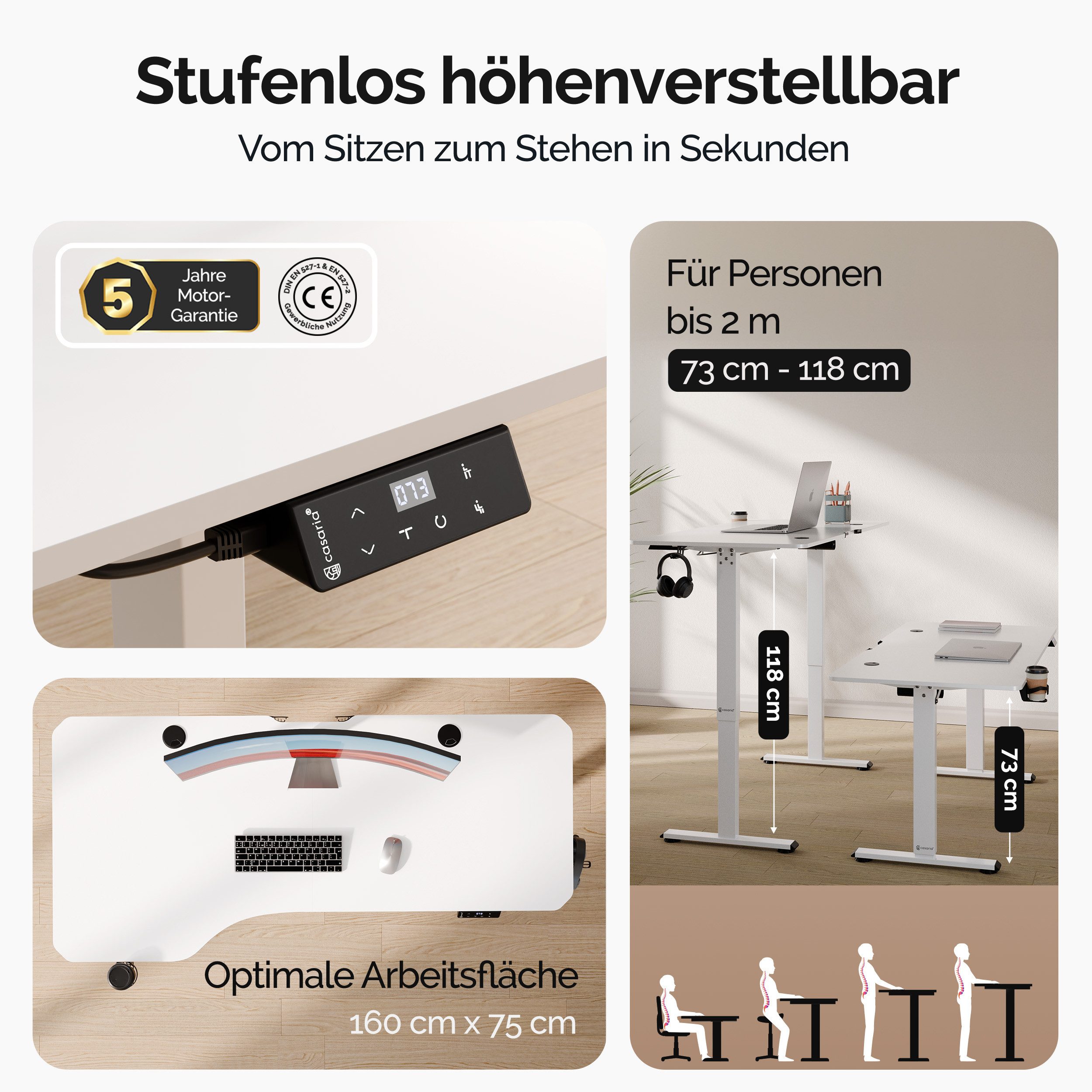 Casaria Schreibtisch, Höhenverstellbar Elektrisch 160x75cm L-Form günstig online kaufen