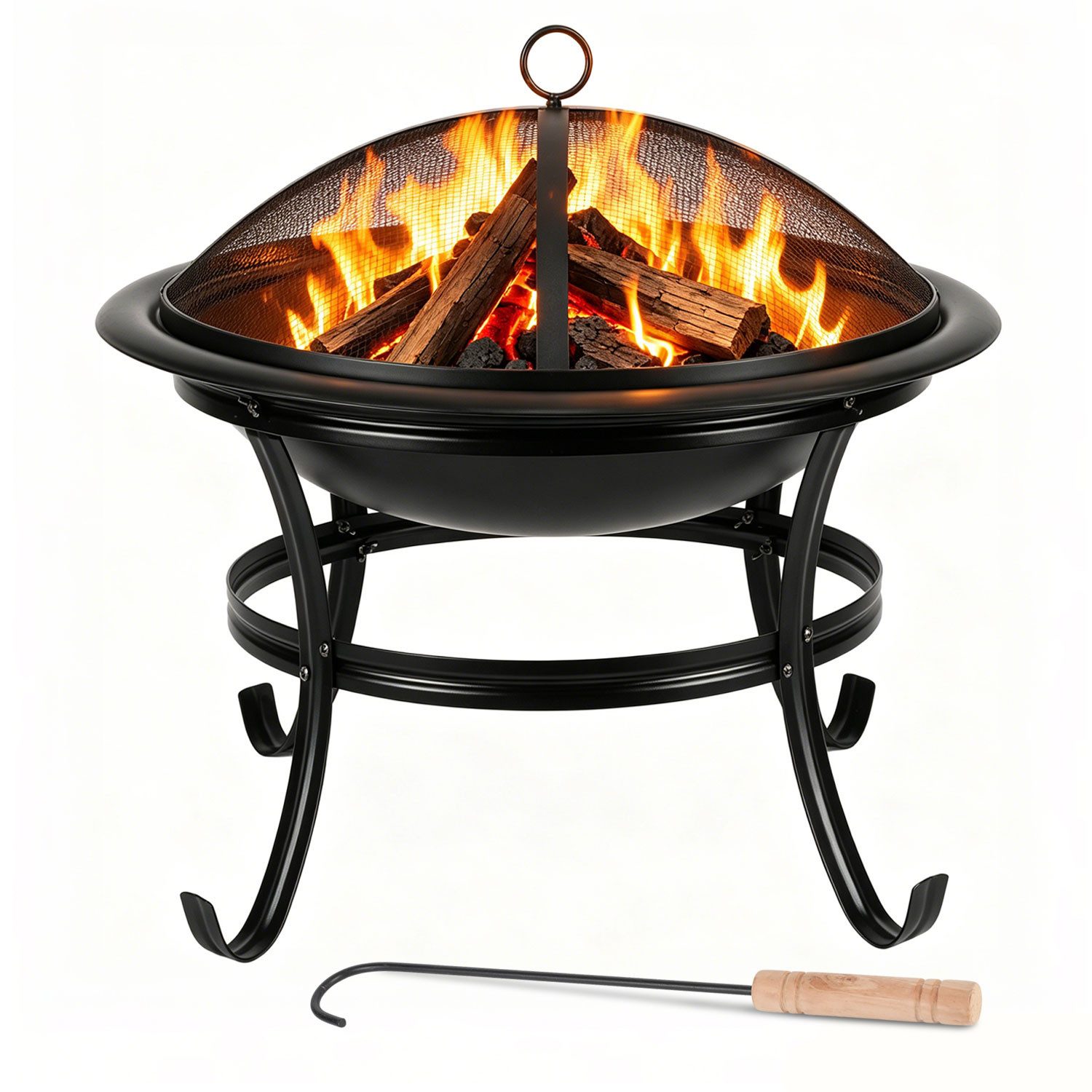 Clanmacy Feuerschale Ø 55cm mit Funkenschutz, Grillrost und Schürhaken, Garten und Terrasse