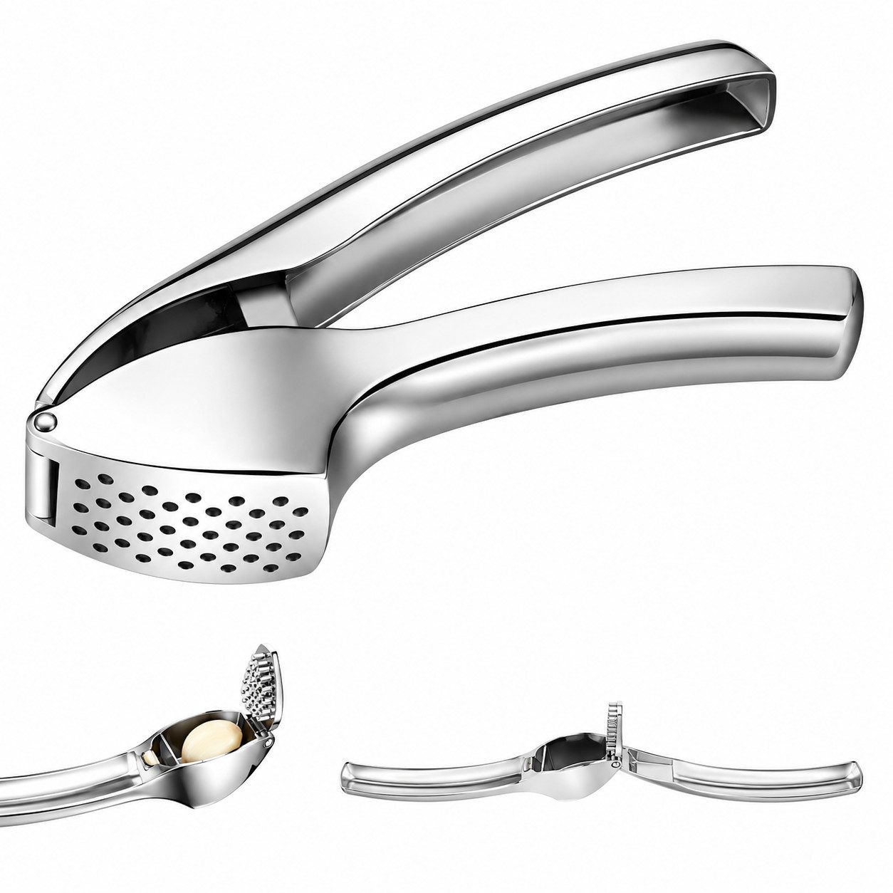 Fyrove Knoblauchpresse Spülmaschinenfeste Knoblauchpresse, robust für die Küche, ergonomisches Design, besonders großes Volumen, langlebig