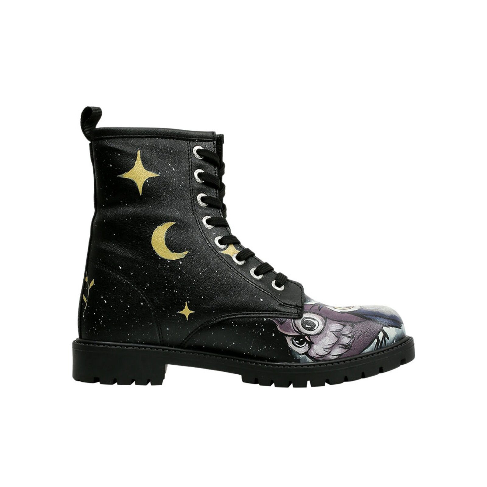 DOGO Black Longe Boots Schnürstiefel Cat Lovers Damen Stiefeletten, Schnürboots Handgefertigt