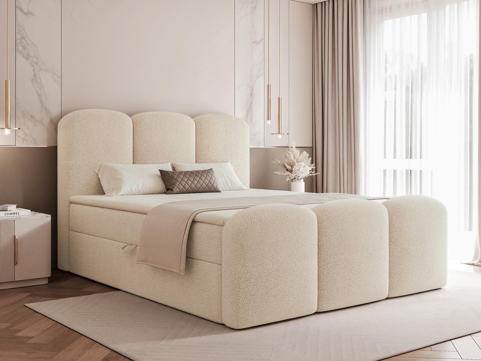Compleo Boxbett Wolkenbett, Bequem H3, MADE IN EU, Doppelbett gepolstertes Kopfteil mit Bettkasten