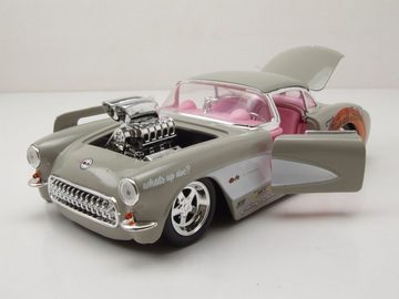 JADA Modellauto Chevrolet Corvette 1957 grau mit Bugs Bunny Figur Modellauto 1:24, Maßstab 1:24