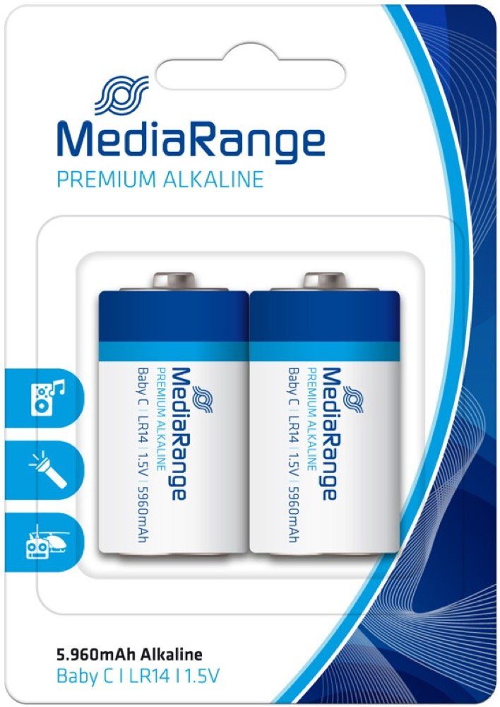 C 2er Batterien im Mediarange 2 / Baby Alkaline Batterie Premium Mediarange Blister