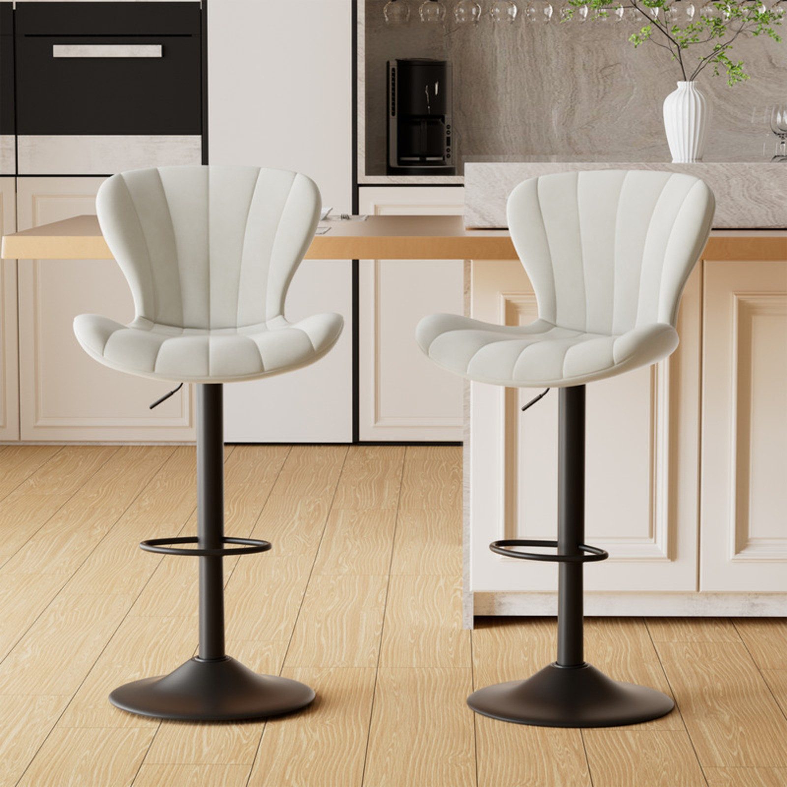 Barhocker 2er Set, Barstühle Drehstühle Küchenstühle mit Fußstütze, PU-Leder