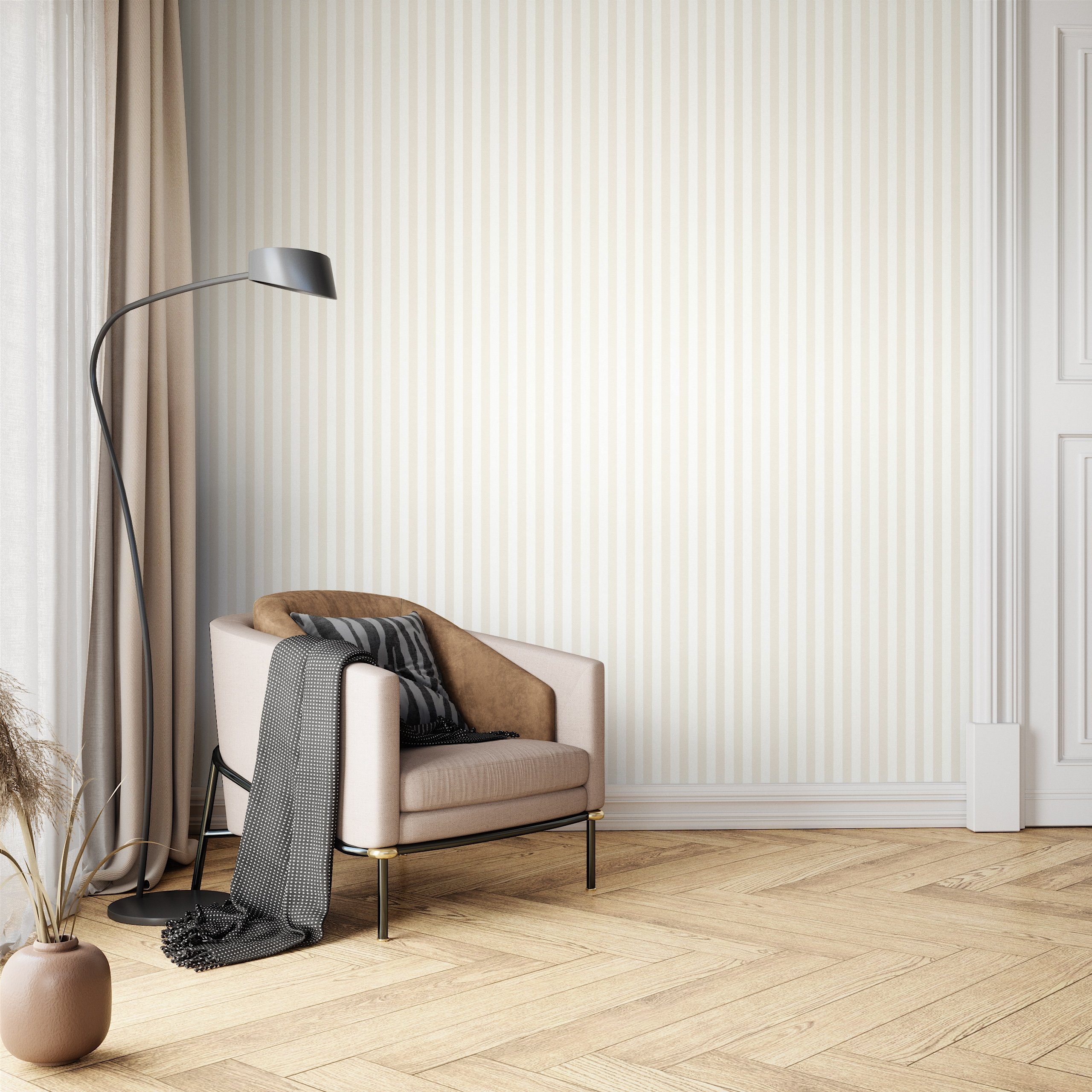 Newroom Vliestapete Liana Streifen Beige Tapete Streifentapete, Beige Tapete Landhaus Steifen - Streifentapete Weiß Creme Romantisch Modern Blockstreifen Linien für Wohnzimmer Schlafzimmer Büro, modern
