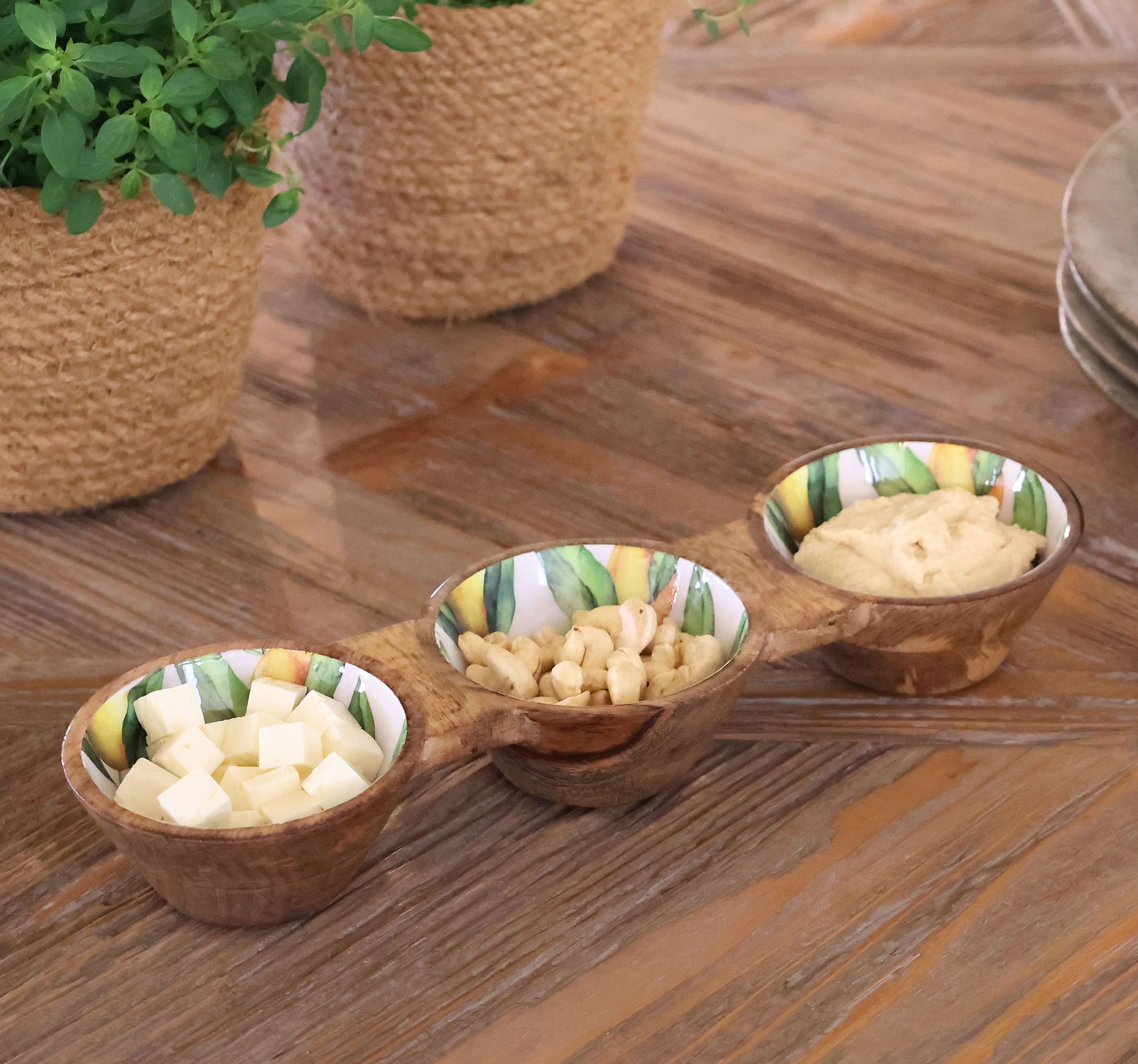 Chic Antique Schüssel Chic Antique - 1x 3er Snackschale Dipschale Tapas Schale Zitronen, Holz