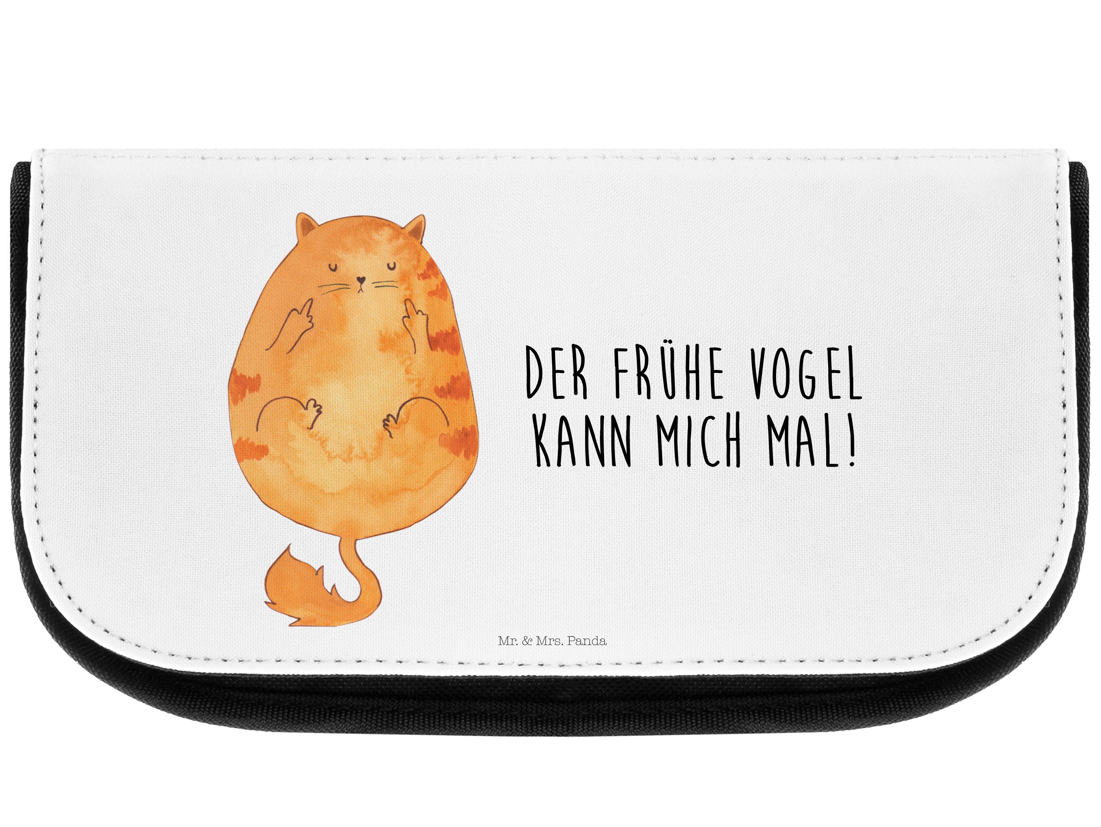 Mr. & Mrs. Panda Kosmetiktasche Katze Frühaufsteher - Weiß - Geschenk, Katzenmotive, Kosmetikbeutel, (1-tlg)