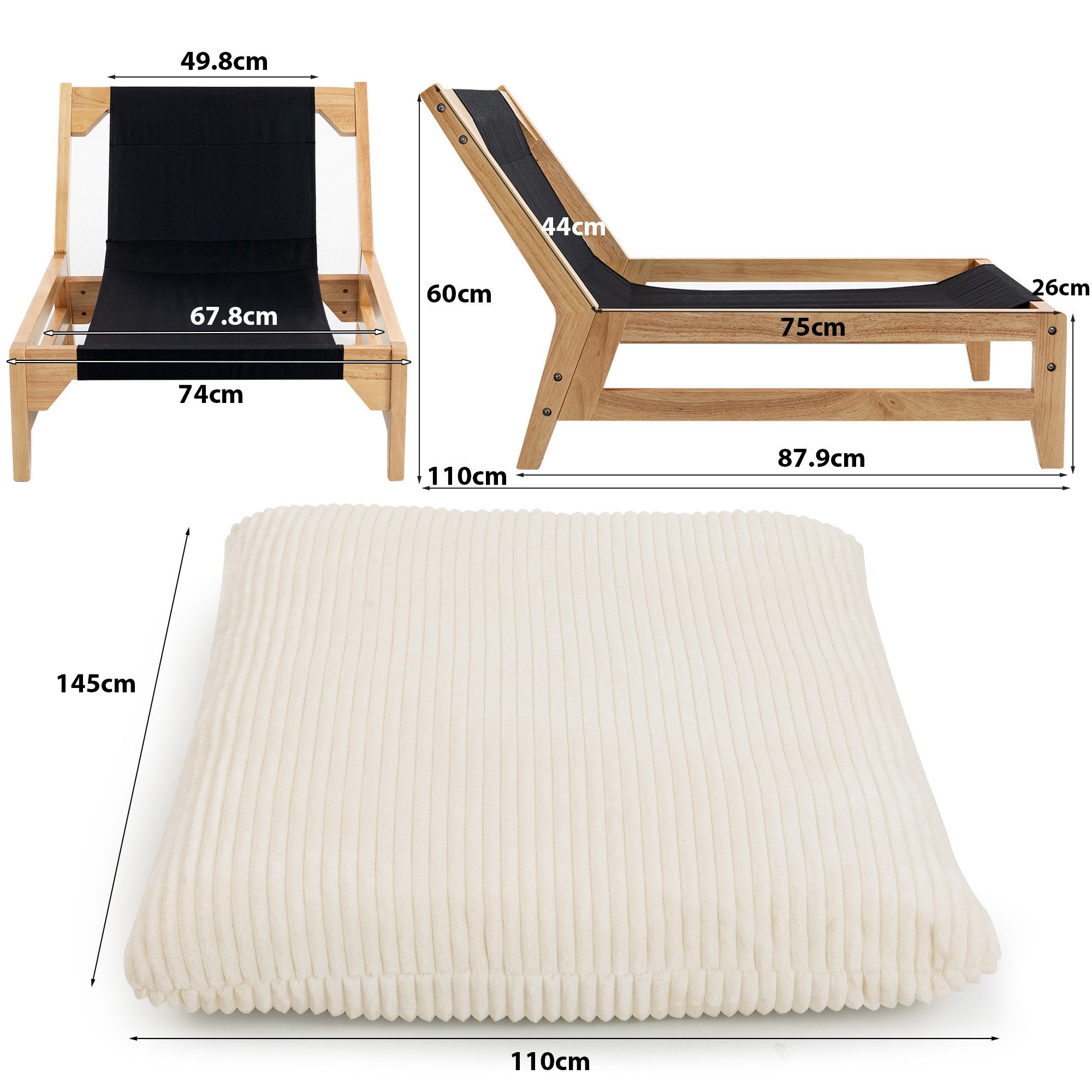 KLAM HOME Relaxsessel Loungesessel Sessel für Erwachsene Weißer Kordelstoff (Akzent-Sessel ohne Arme mit Rückenlehne Ergonomisch), Einzelsessel für Wohnzimmer Schlafzimmer Einrichtung Akzentmöbel