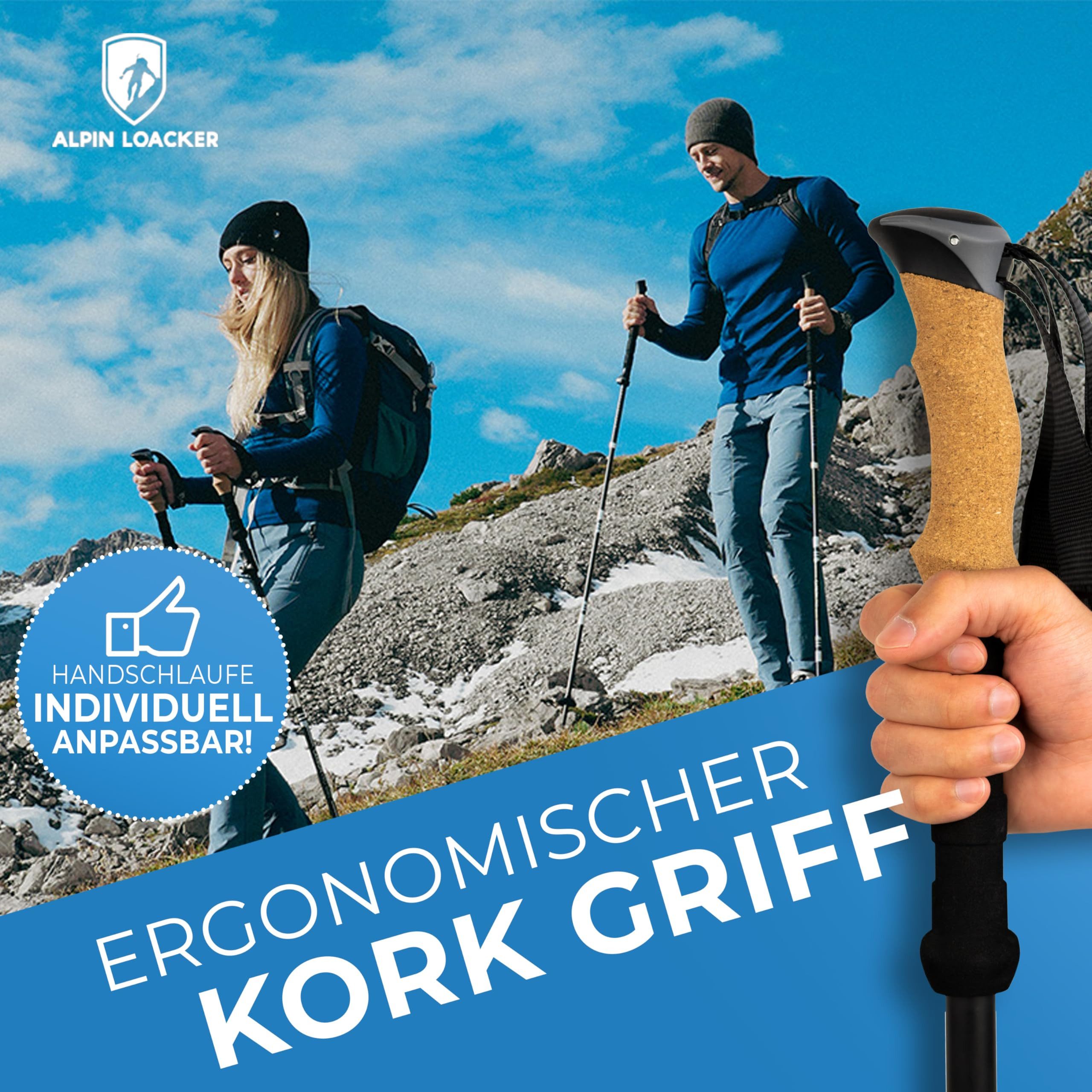 Alpin Loacker Wanderstöcke faltbar Carbon mit Korkgriff (Nordic Walking Stöcke Damen & Herren), Leichte Faltbare Trekkingstöcke Teleskop für Bergsport