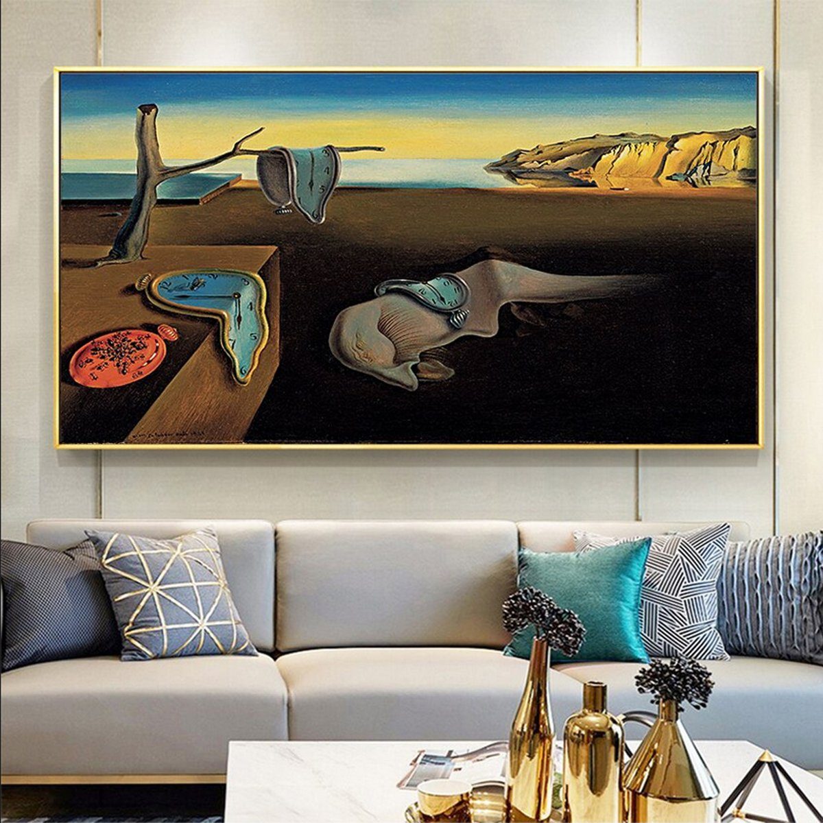 TPFLiving Kunstdruck (OHNE RAHMEN) Poster - Leinwand - Wandbild, Salvador Dali - Die Beständigkeit der Erinnerung 1931 - (Die zerrinnende Zeit / Die weichen Uhren), Farben: Blau, Gelb, Braun - Größe: 20x30cm