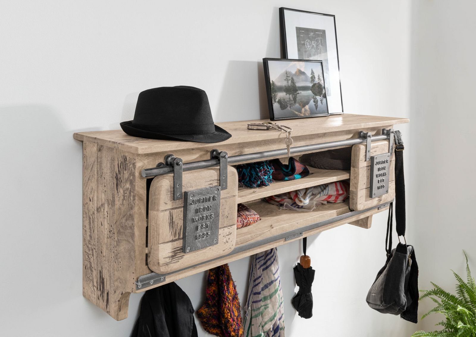 Massivmoebel24 Wandgarderobe (Wandgarderobe Mango 115x30x45 whitewash günstig online kaufen