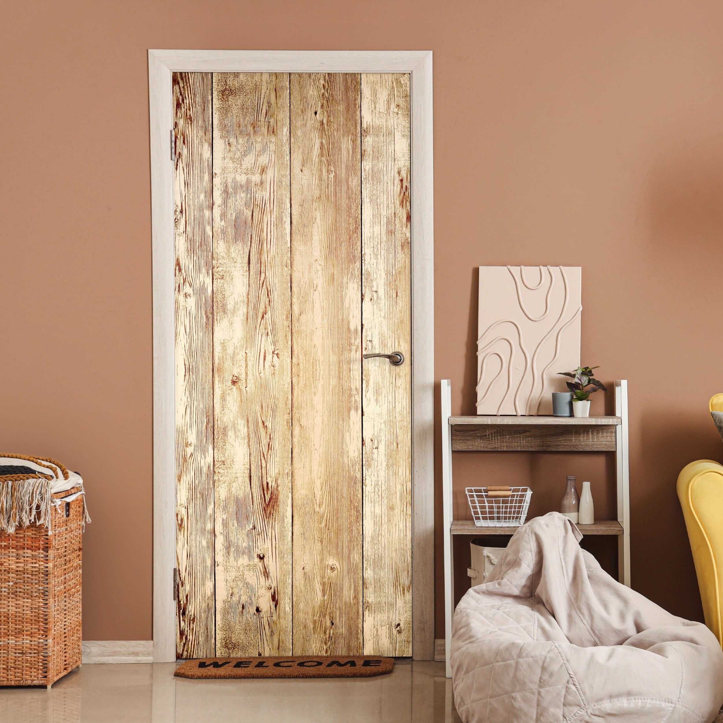MuchoWow Türtapete Holz - Vintage - Landhausdiele - Eiche, Matt, bedruckt, (1 St), Selbstklebende Tapete, Folie für Möbel, 70x215 cm – Bild 2 von 5