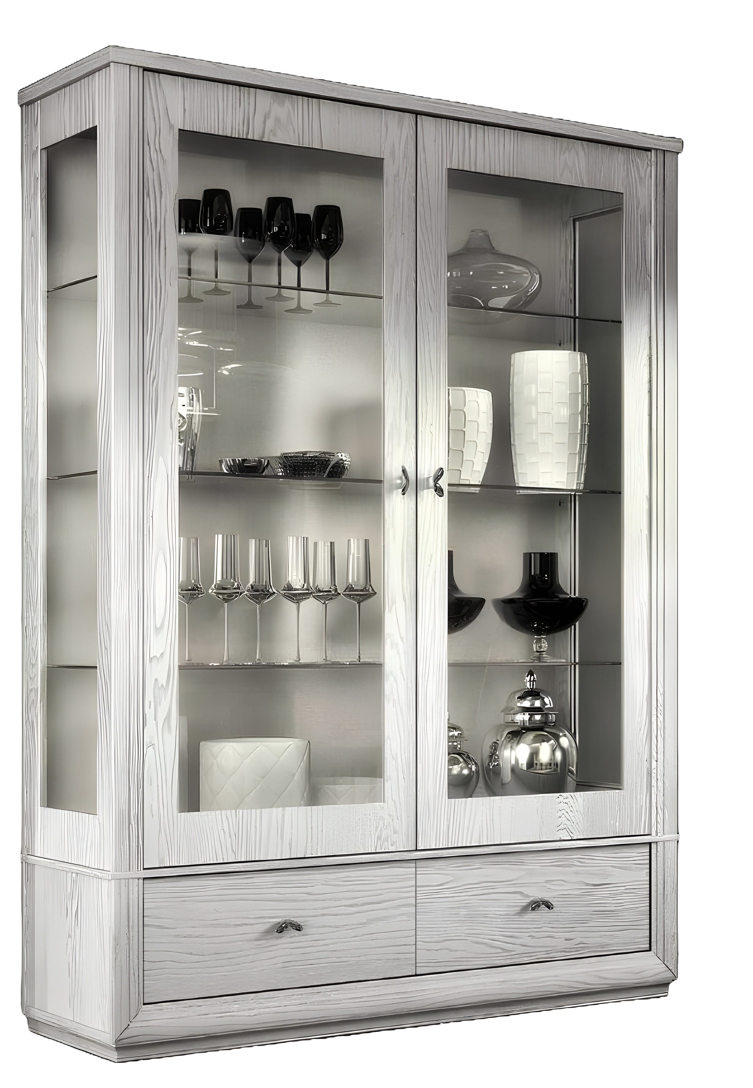 Xlmoebel Glasvitrine Hochwertige Glasvitrine in modernem grauen Holzdesign - Regal (Vitrine) Hergestellt in Europa
