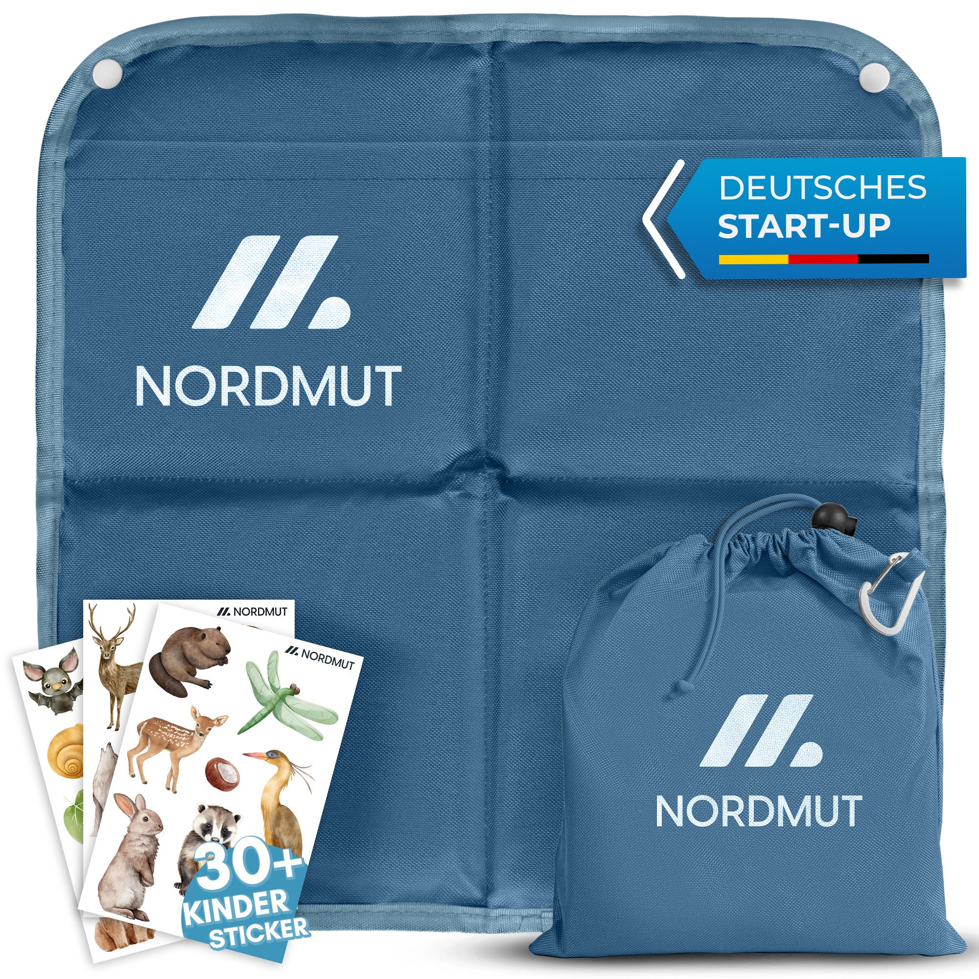 Nordmut Thermositzkissen Sitzkissen Outdoor Kinder, faltbar wetterfest, Camping, Kindergarten, Spar-Set, 1-tlg., Nordmut Ylläs + Transportbeutel + Karabiner, isolierend, wasserabweisend, ultraleicht, rutschfest, Karabinerhaken