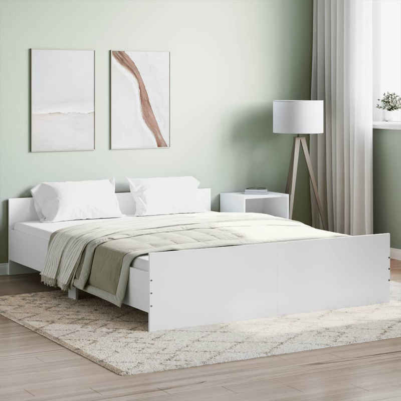 vidaXL Bett Bettgestell mit Kopf- und Fußteil Weiß 150x200 cm