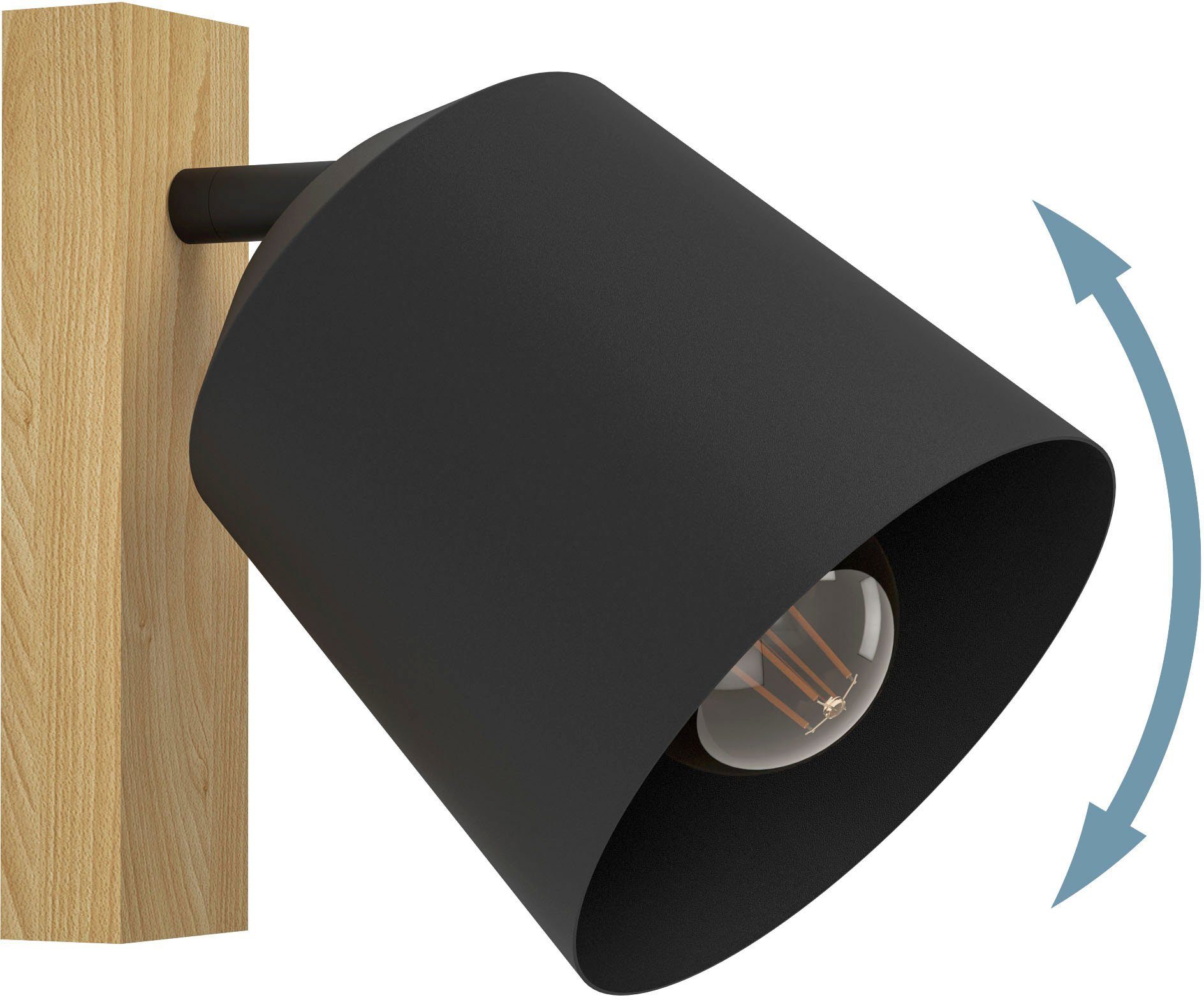 EGLO Deckenspot wechselbar, - - exkl. Leuchtmittel, in Holz, und Leuchtmittel 25W Deckenspot aus COTORRO, E27 ohne braun Stahl schwarz