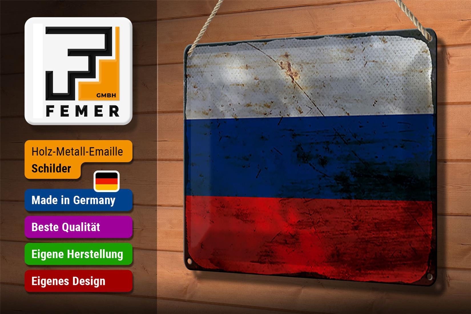 Femer GmbH Metallschild Flagge Russland 30x20cm Flag of Russia Rost, (1 St), gewölbte Oberfläche, abgerundete Ecken, umgeschlagene Kanten