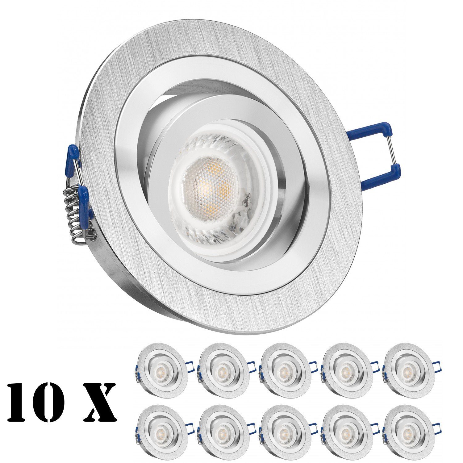 Top-Verkaufserfolg LEDANDO LED Einbaustrahler 10er LED in Set Einbaustrahler flach mit aluminium extra gebürstet 5W