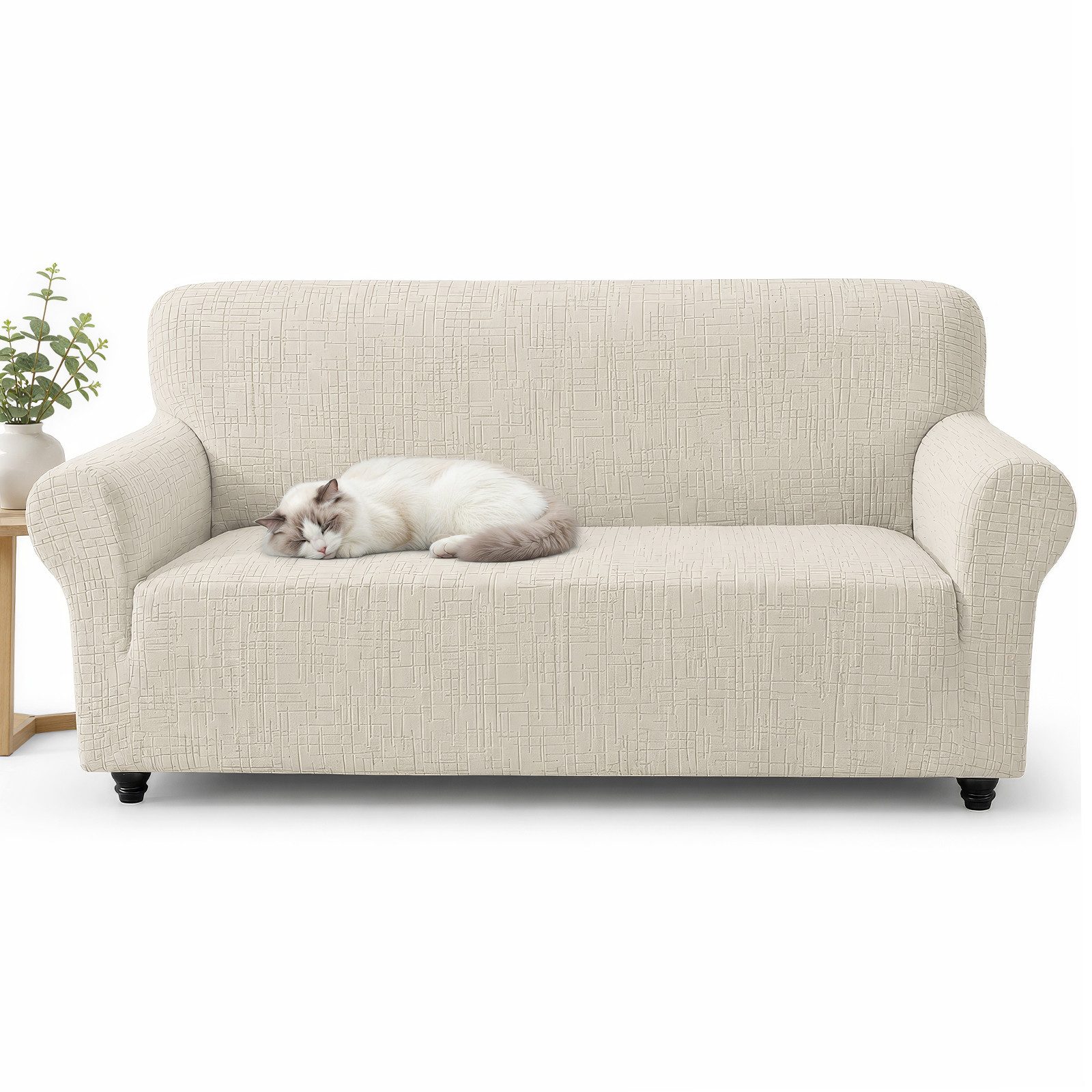 LEMLIT Sofabezug Sofahusse für 2-/3-Sitzer, Stretch & rutschfester Sofaüberzug, Kratzfester Sofa Überzug mit Elastischem Bund,Waschbar
