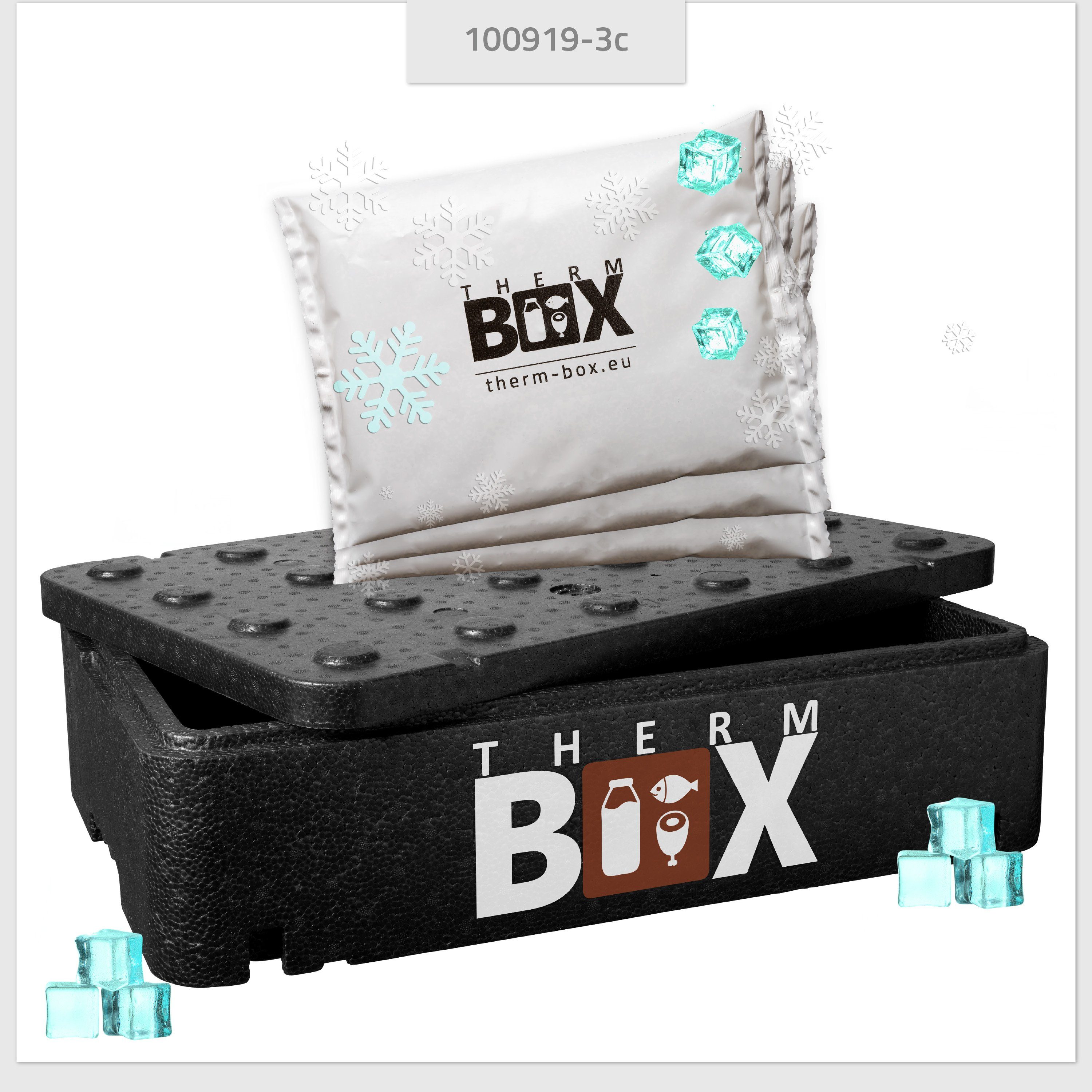THERM-BOX Thermobehälter Profibox GNL mit Thermbox Kühlbox mit Kühlakku Kühlkissen, (0-tlg., Kühlkissen), Transportbox 54,3x34,5x11,5cm mit 3 Styropor-Piocelan, 21,5L Innen