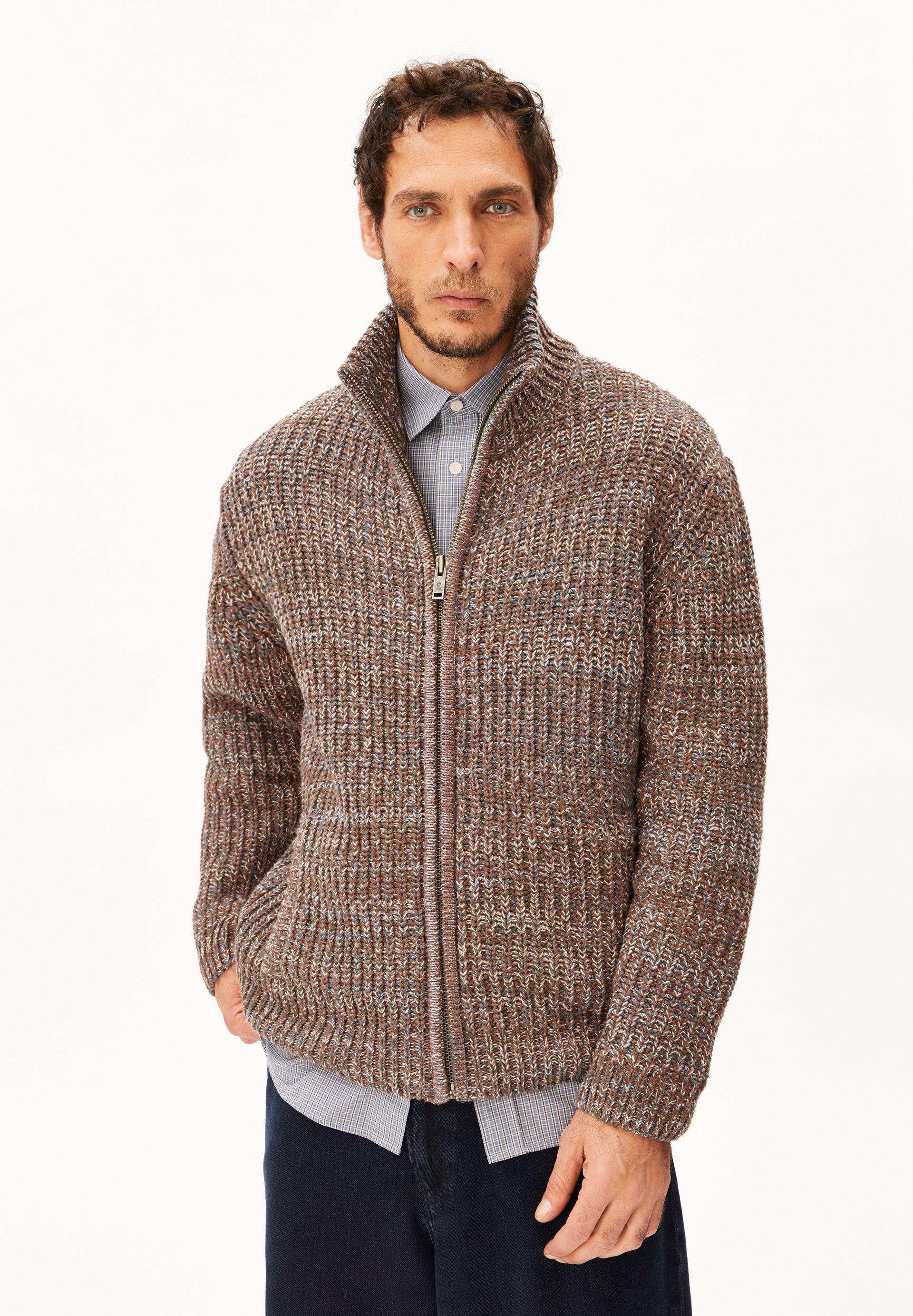 Armedangels Cardigan MOULINE Strickjacke aus Bio-Woll-Mix (Troyer mit Reißverschluss, Relaxed Fit)