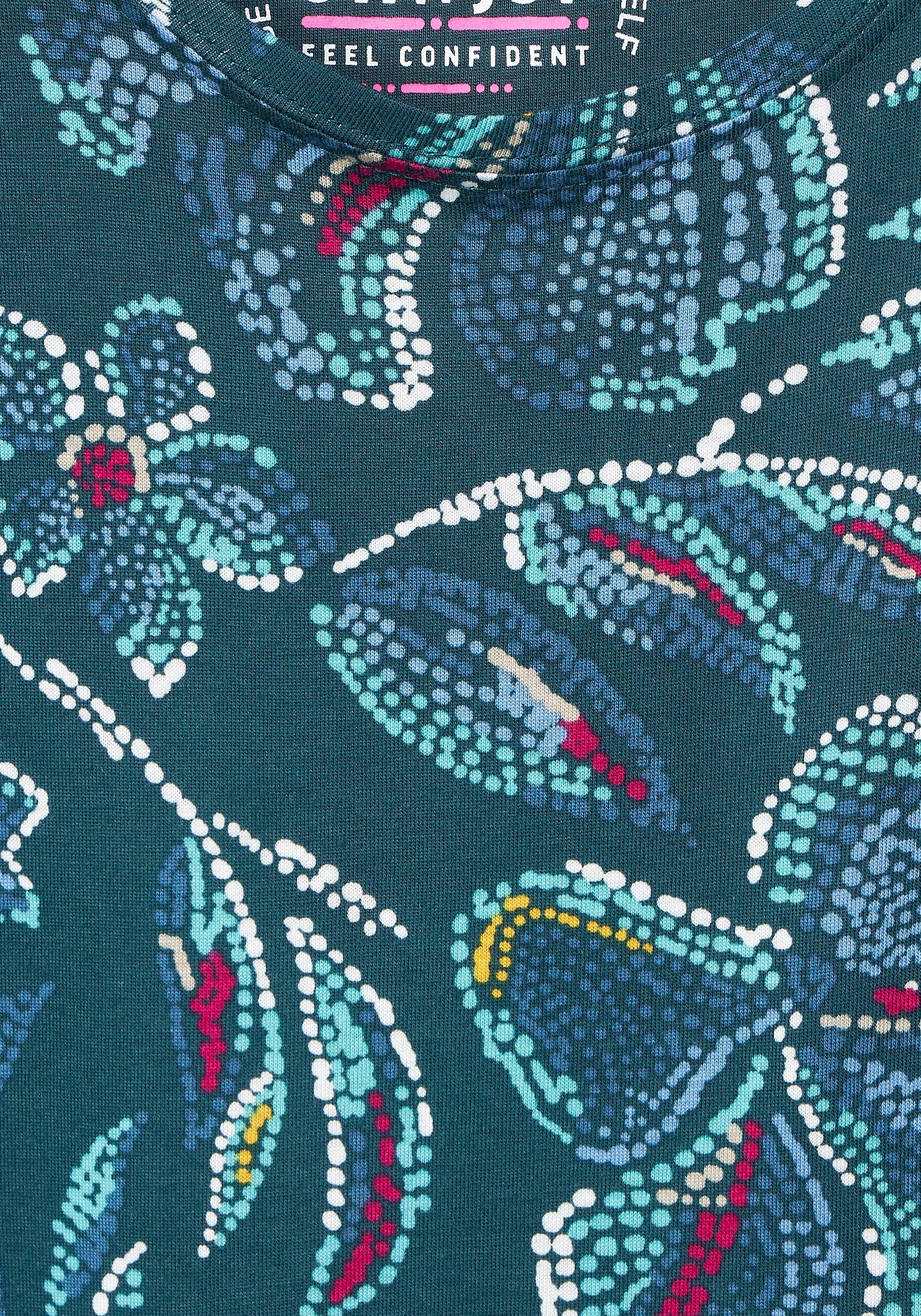 Rundhalsshirt mit Cecil Schulterpartie deep green lake dekorativer