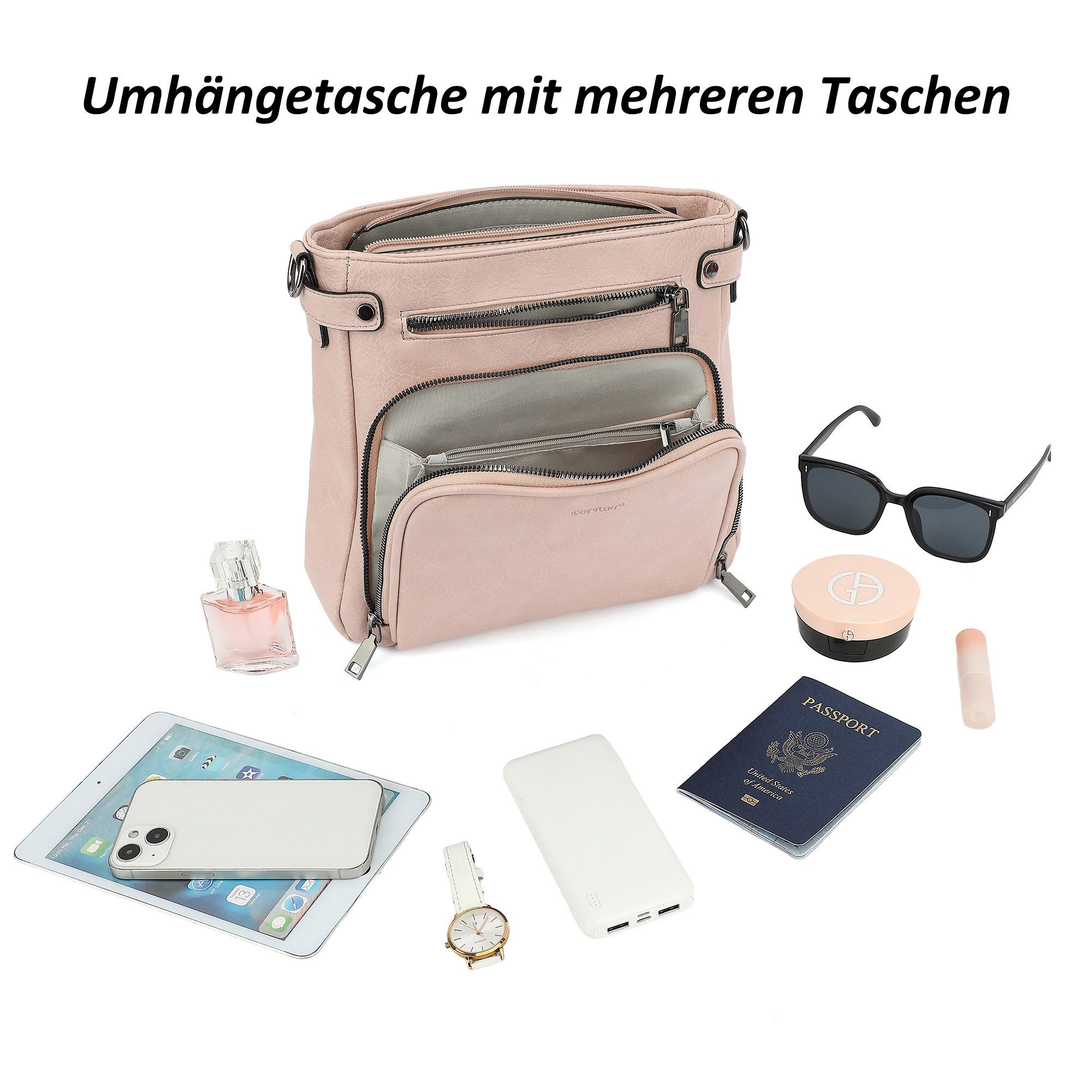 TAN.TOMI Schultertasche Handtasche damen mittelgroß Umhängetaschen crossbody bag, Retro leder PU damentaschen mit breitem gurt handtaschen