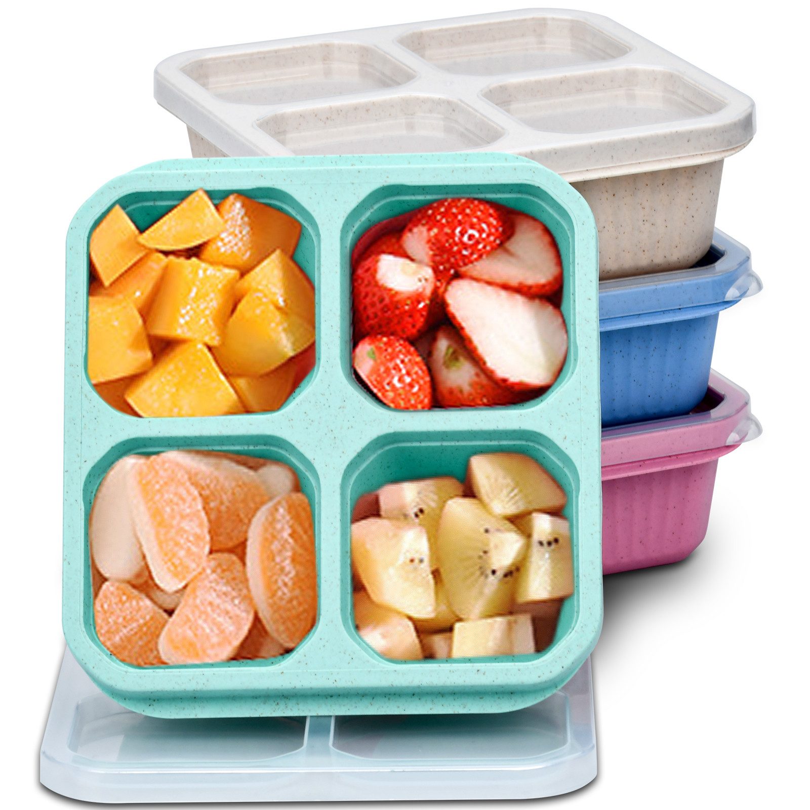 Kityhome Frischhaltedeckel 4er Set Snackboxen – 4 Fächer, Weizenstroh, wiederverwendbar, (Set, 4-tlg), Nachhaltig, Fächertrennung, Alltagstauglich