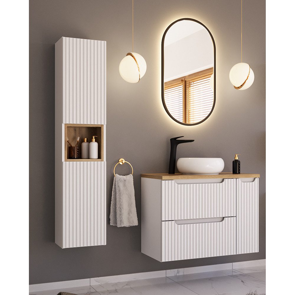 Lomadox Badmöbel-Set NEWPORT-56-WHITE, (Spar-Set, 3-St., Hochschrank günstig online kaufen