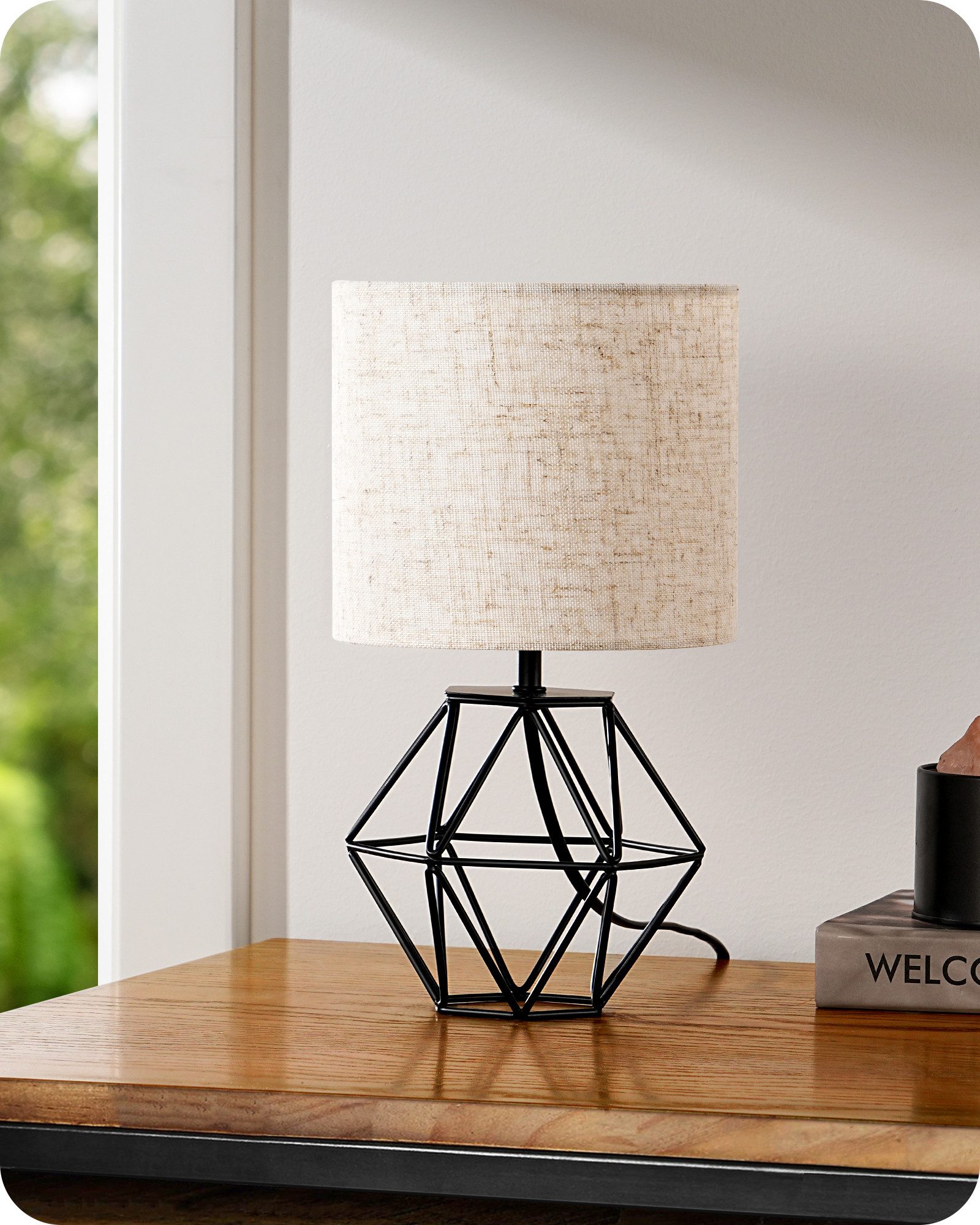 EDISHINE Nachttischlampe mit rautenförmigem Metallfuß, LED wechselbar, 2700 K Warmweiß, Vintage Tischleuchte mit E14 Leuchtmittel