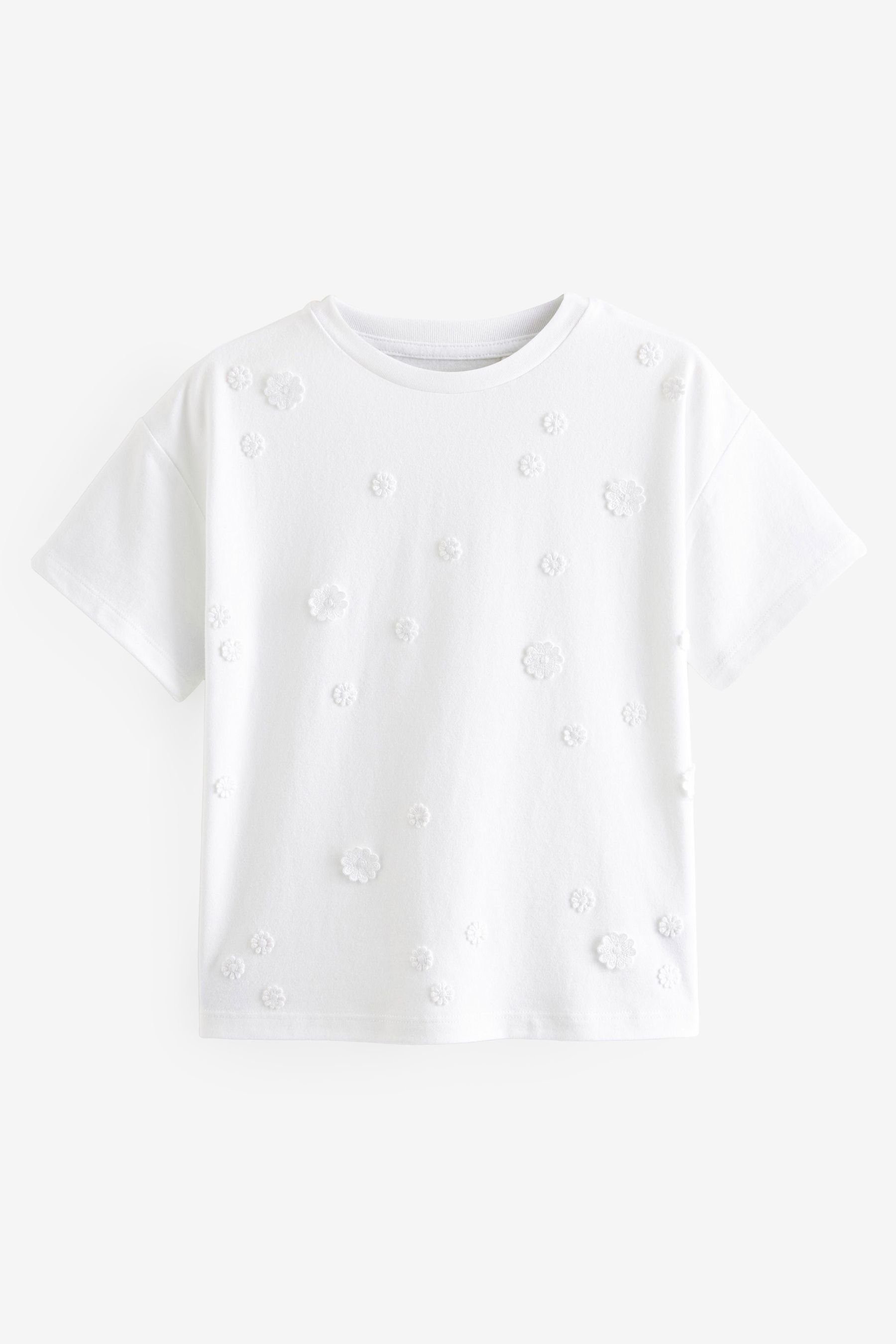 Next T-Shirt T-Shirt mit Häkelblume (1-tlg) White