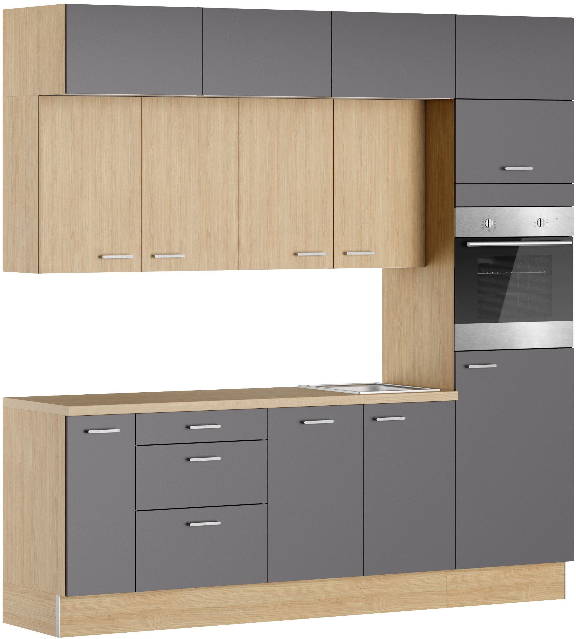 KOCHSTATION Küchenzeile KS-Lucy, Breite 240 cm, Soft-Close, inkl. Zubehör, wahlweise mit Geschirrspüler
