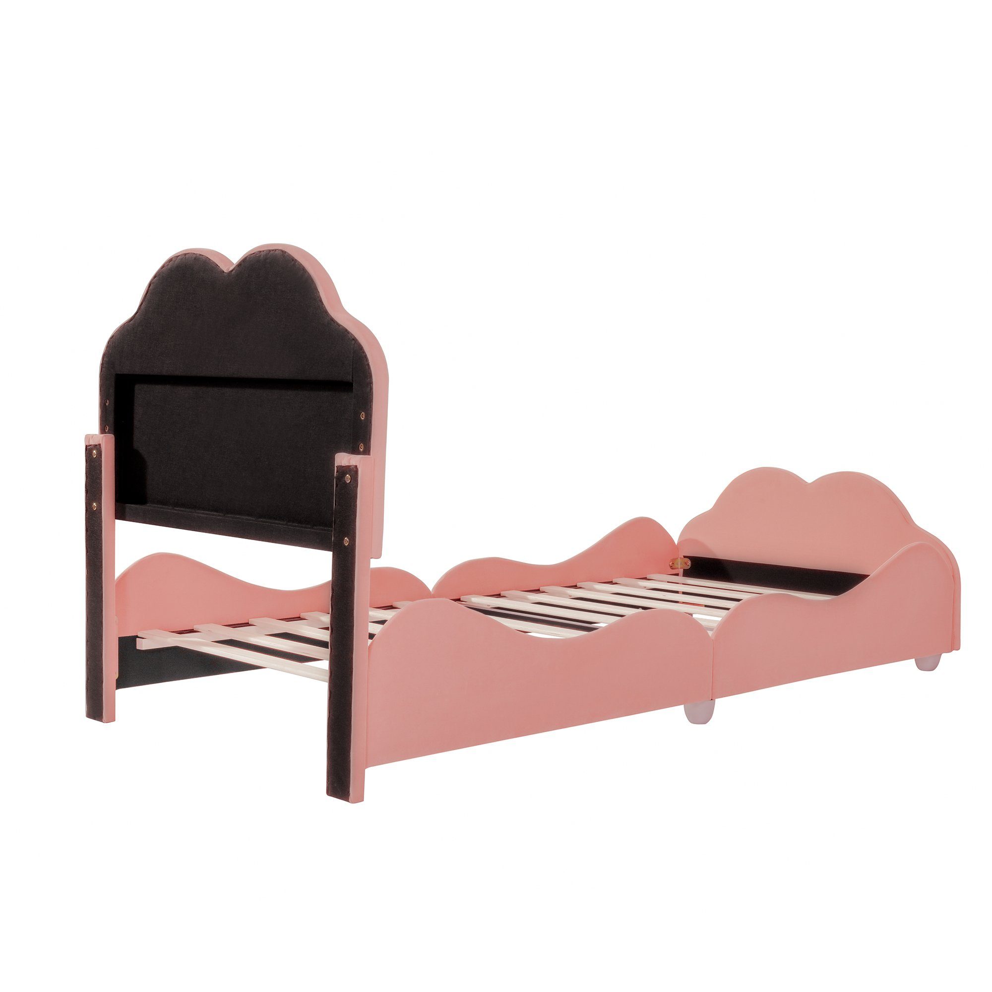 HAUSS SPLOE Kinderbett (mit rose hohes Geländer-Kinderbettgestell), in Polsterbett und wolkenförmigem Bettrahmen Fußteil, KInderbett Einzelbett Einzelbett Samt Kopf- hautfreundlichem