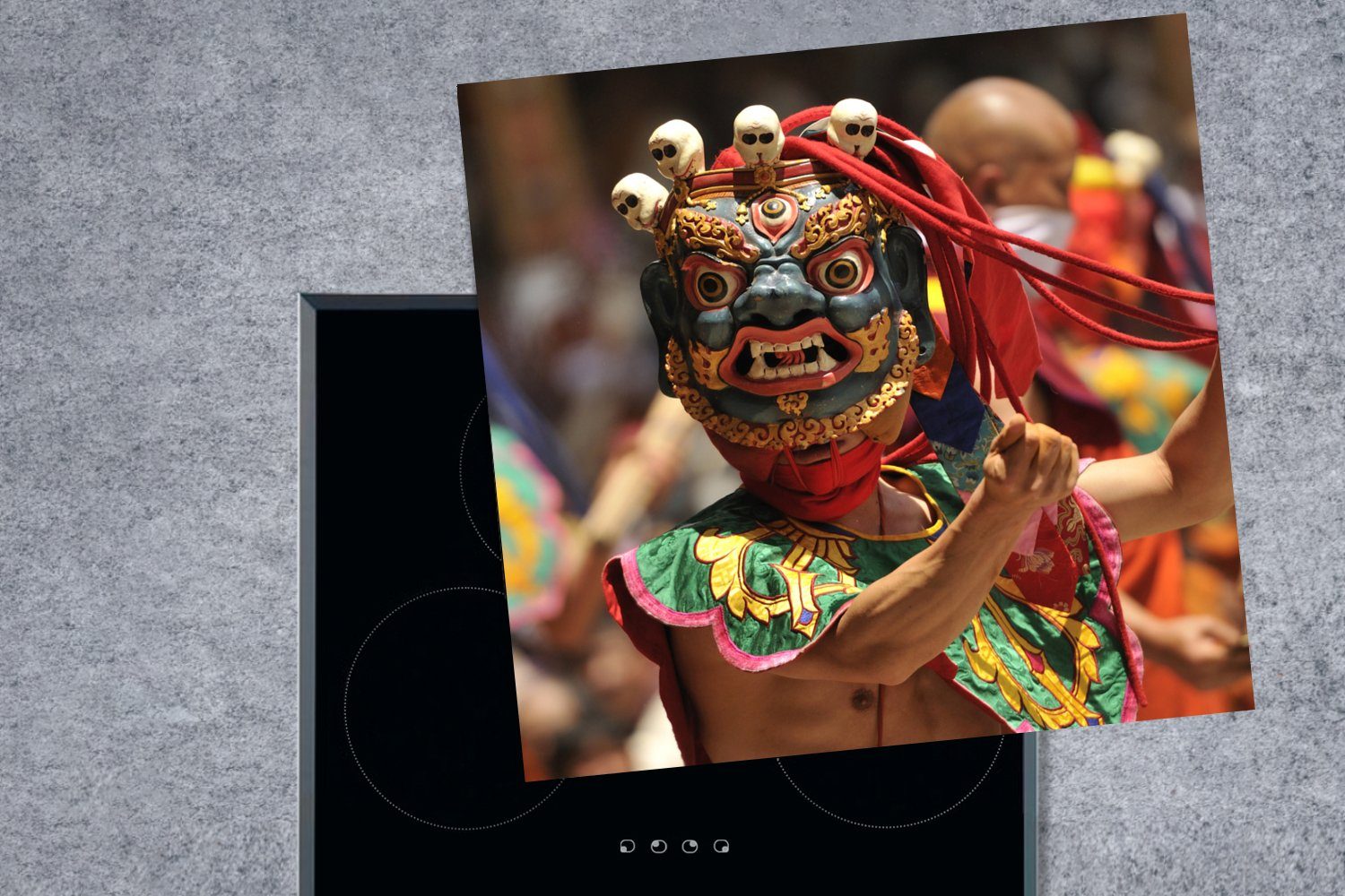Vinyl, Ceranfeldabdeckung, 78x78 Maske (1 küche Bhutan - - tlg), Party, für MuchoWow Herdblende-/Abdeckplatte cm, Arbeitsplatte