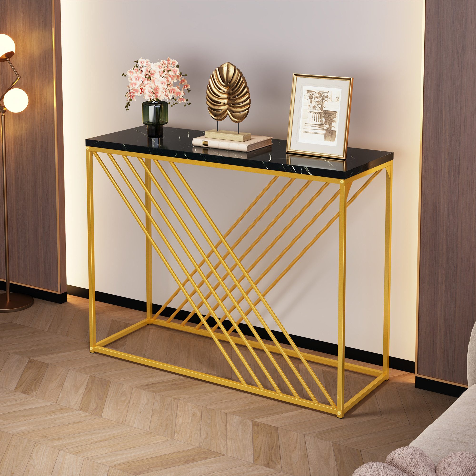 STILVORA Beistelltisch Beistelltisch mit goldenem Fuß,MDF günstig online kaufen