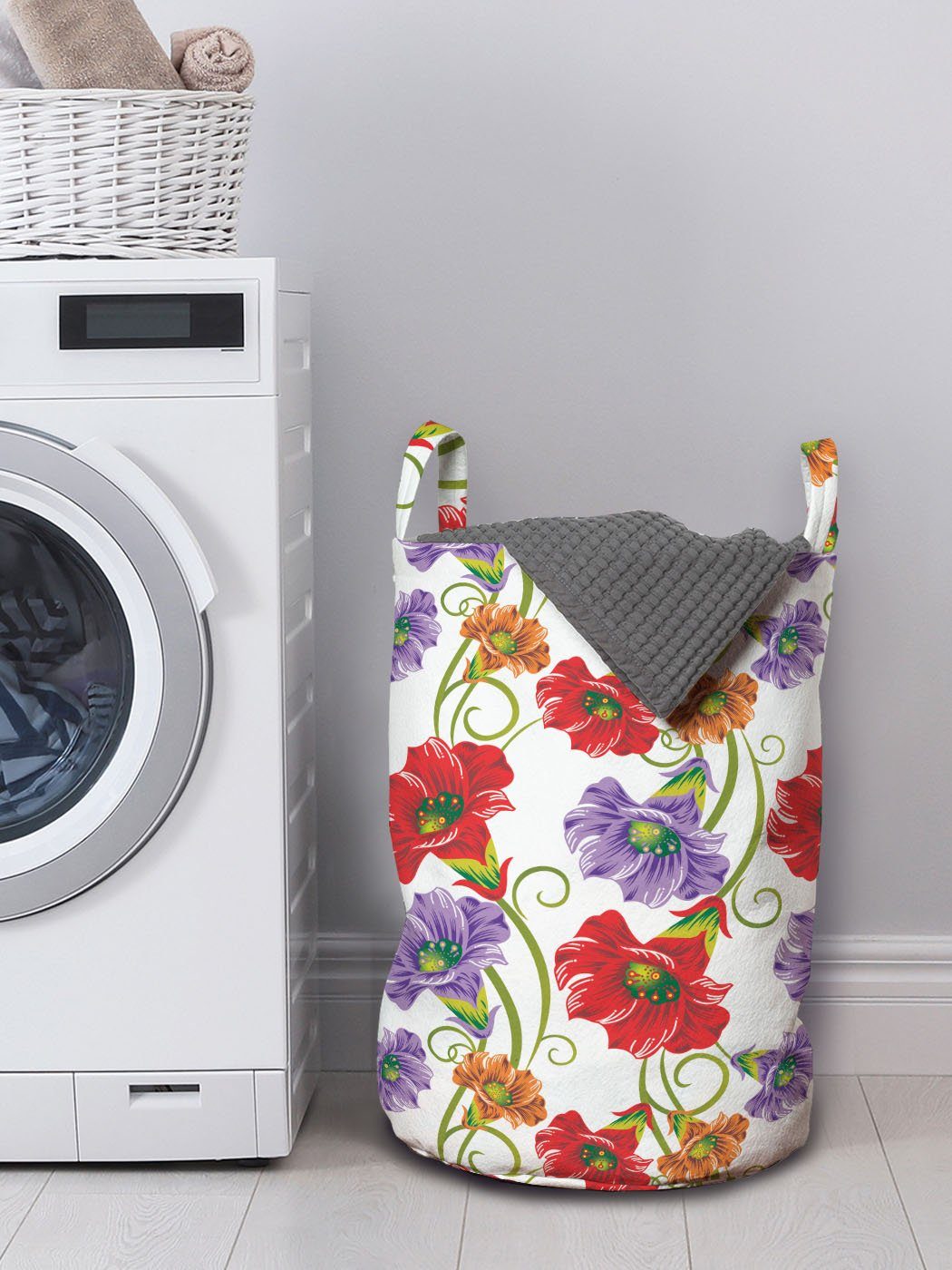 Blumen-Kunst Frühling Kordelzugverschluss für Wäschesäckchen Waschsalons, Wäschekorb Abakuhaus mit Griffen Klare