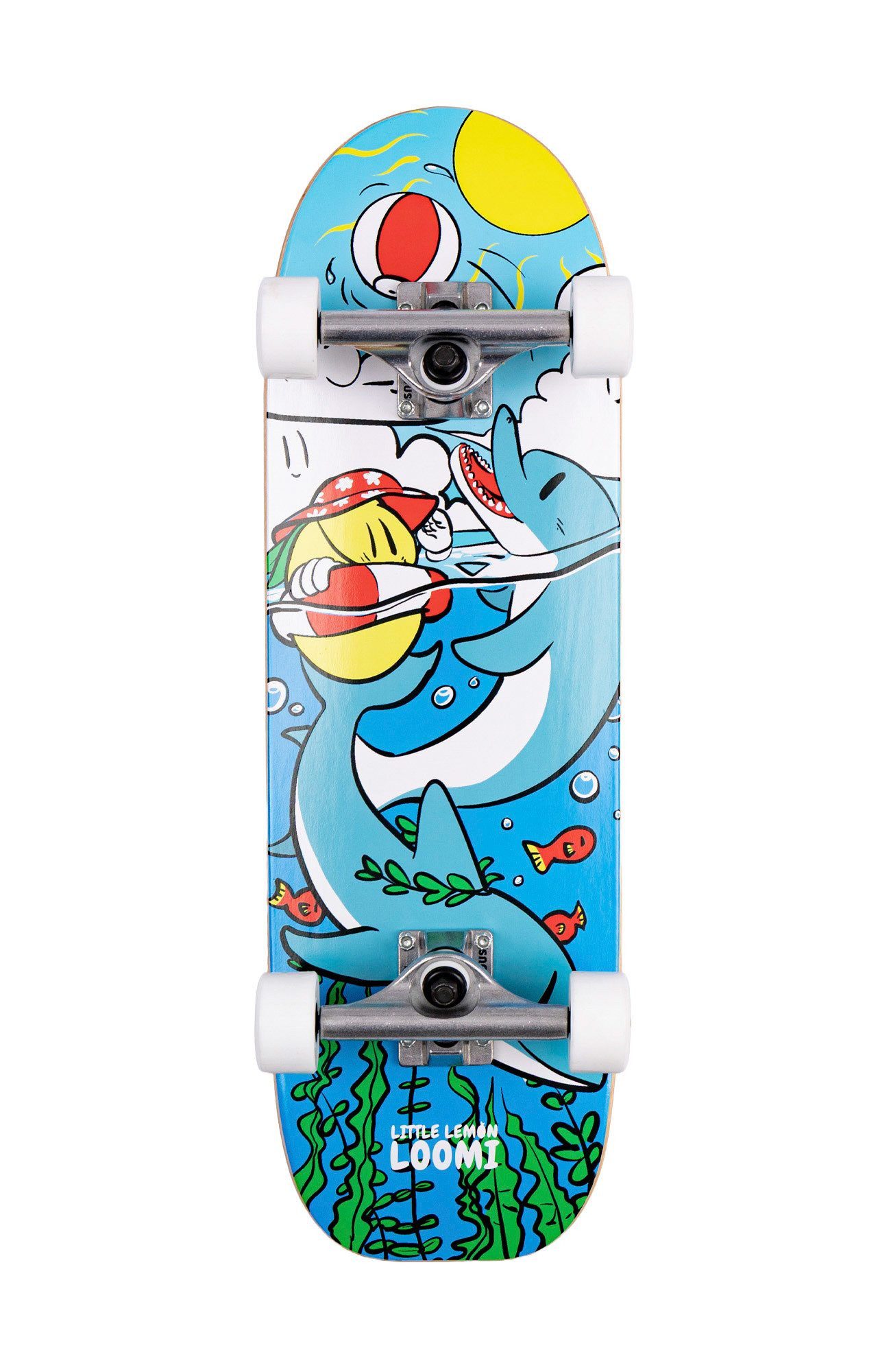 Little Lemon Loomi Skateboard Corkgrip Light Cruiser 7.75" - Dolphin, für Kinder ab 3 Jahre, mit Kork-Griptape