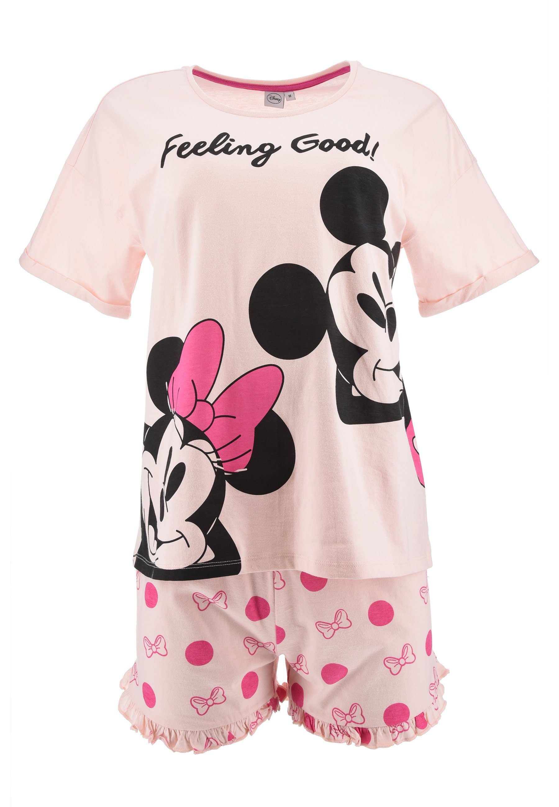 T-Shirt Disney (2 tlg) Rosa Shorty Mouse Minnie Shorts und Sommer-Pyjama Set Frauen kurz Damen