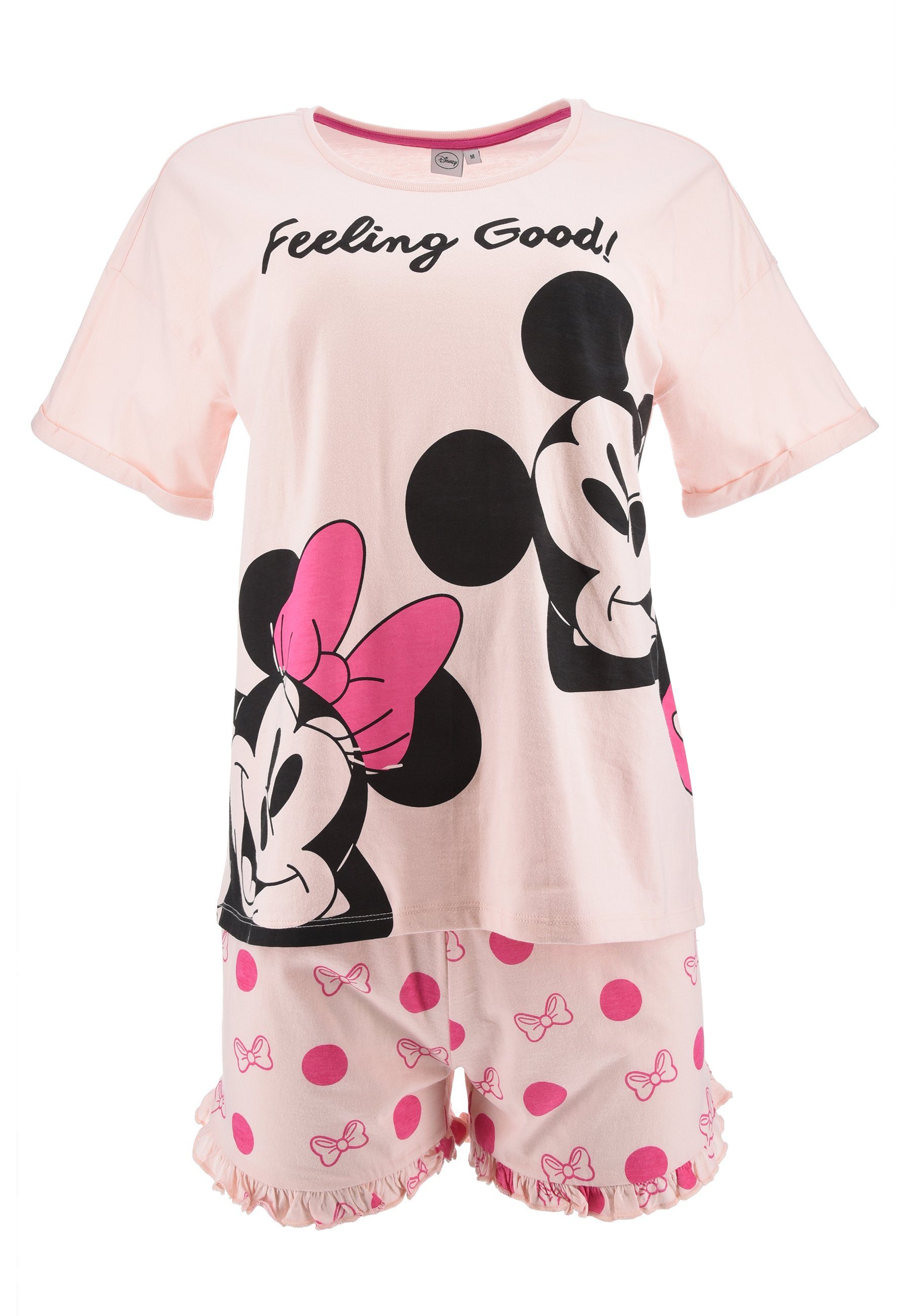 Disney Minnie Mouse Shorty Damen Frauen Sommer-Pyjama T-Shirt und Shorts  Set kurz (2 tlg), Süßes Minnie Mouse Motiv auf der Vorderseite des  Oberteils.