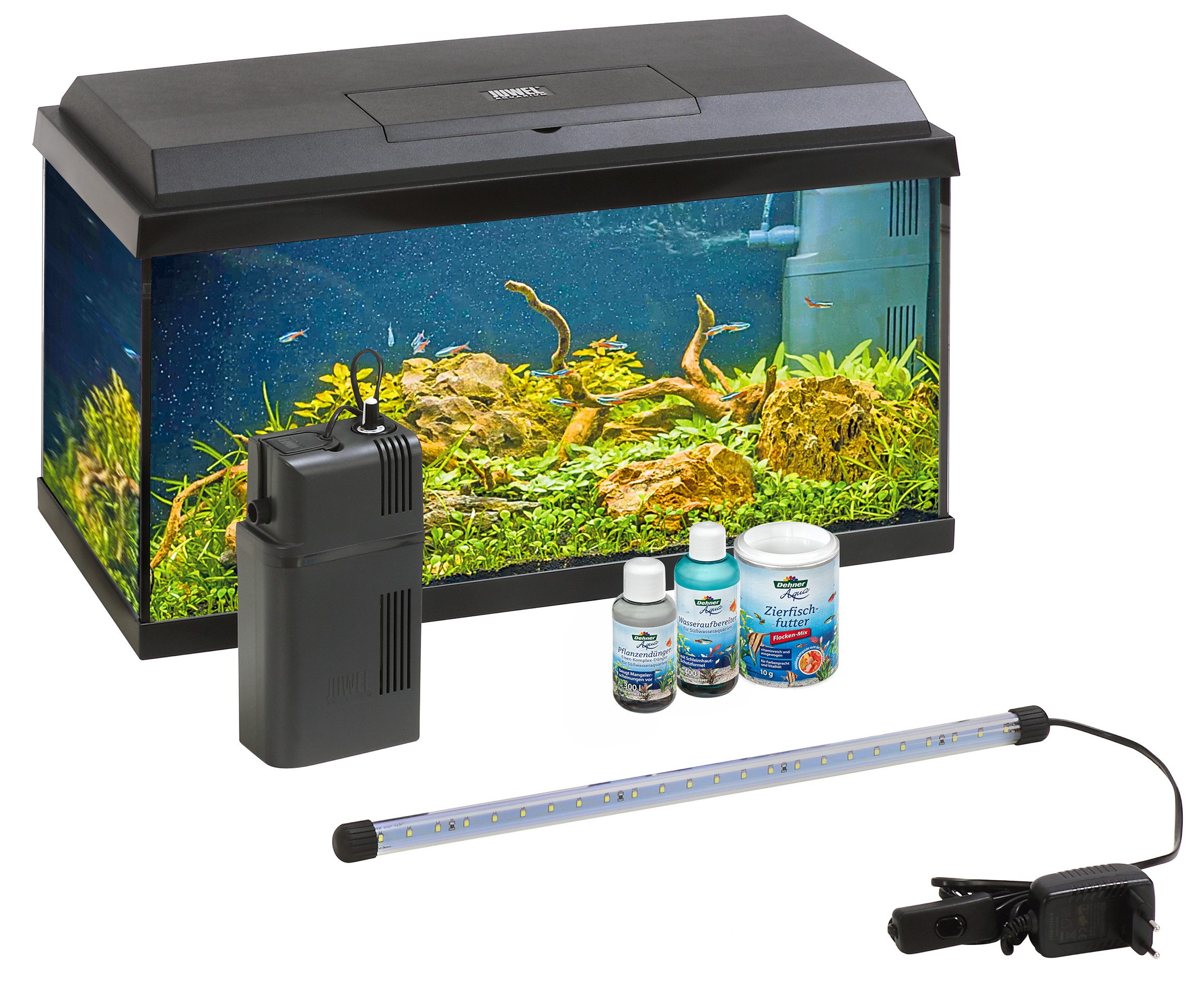Dehner Aquarien-Set Aqua Start 60, 61 x 37 x 31 cm, mit Futter/Pflege, Einsteiger-Aquarium mit vielem Zubehör