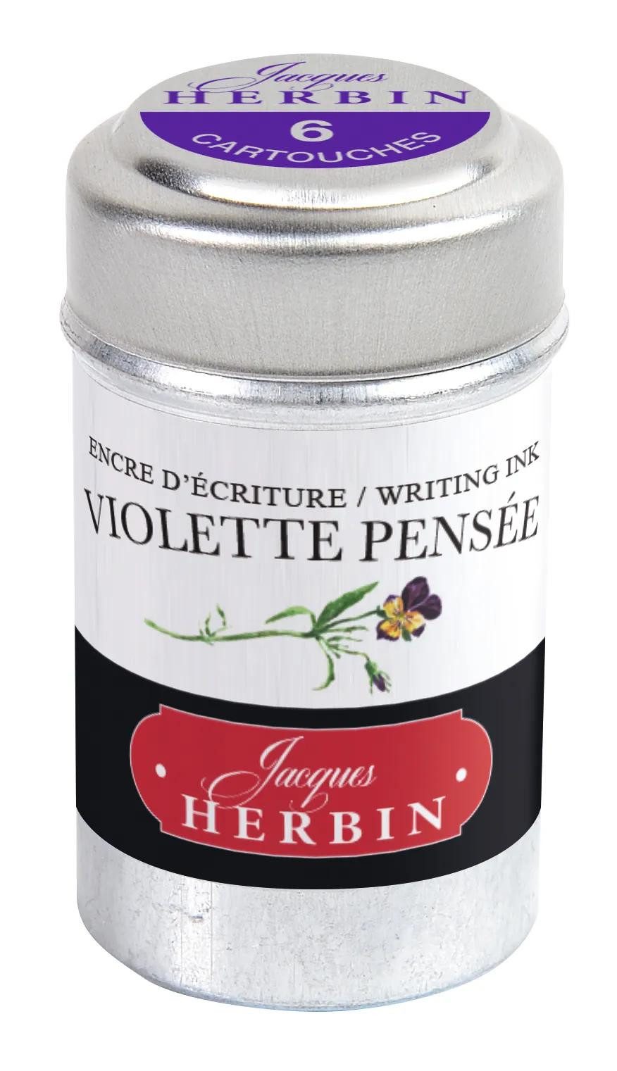 Herbin 6x 6 Tintenpatronen in einer Dose, Stiefmütterchenviolett 20177T Tintenglas (ENCRES)