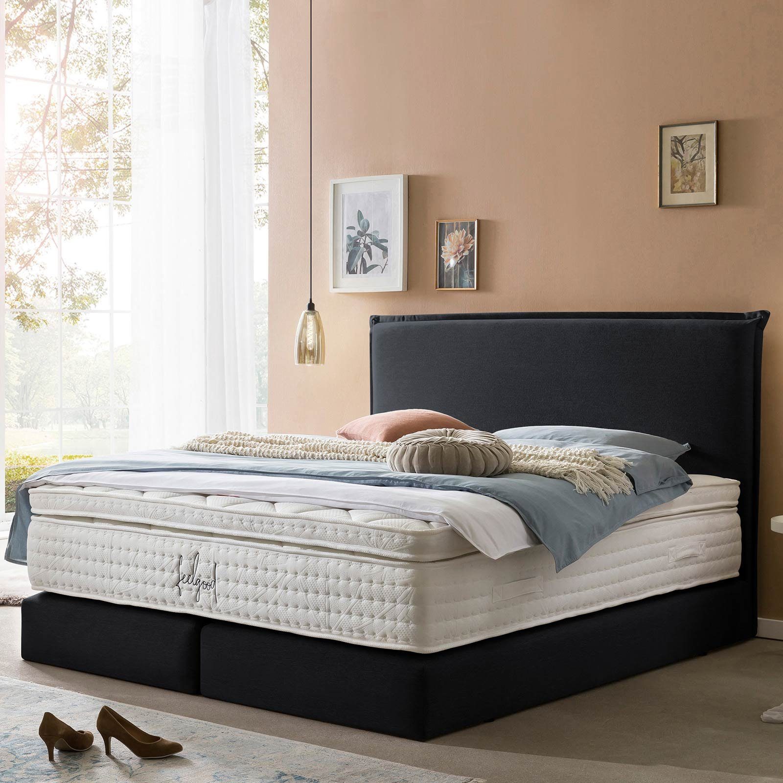 BettCo Boxspringbett London (in Schwarz Webstoff, günstig online kaufen