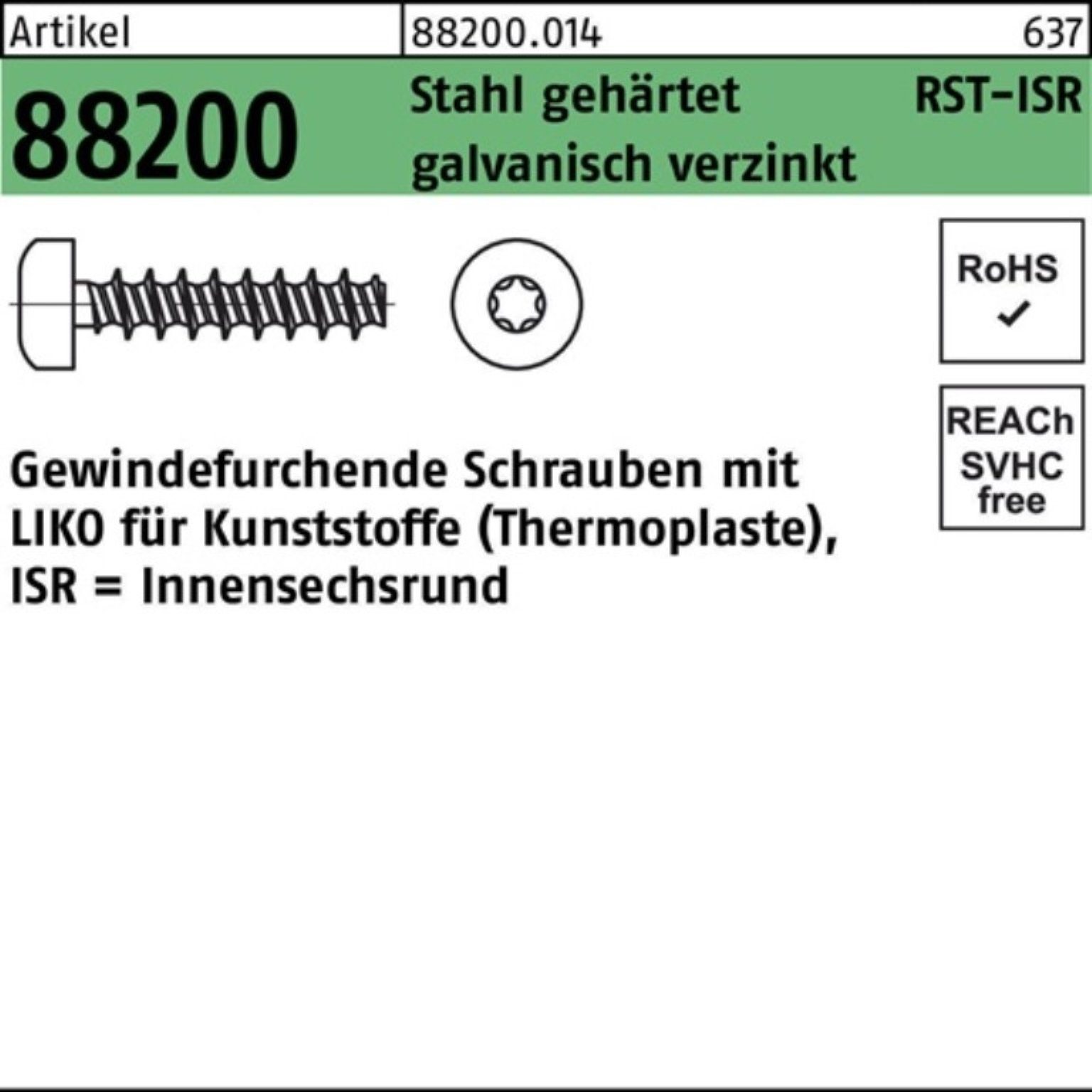 Reyher Gewindeschraube 500er Pack Gewindefurchendeschraube R 88200 Liko ISR 5x14-T20 Stahl ge