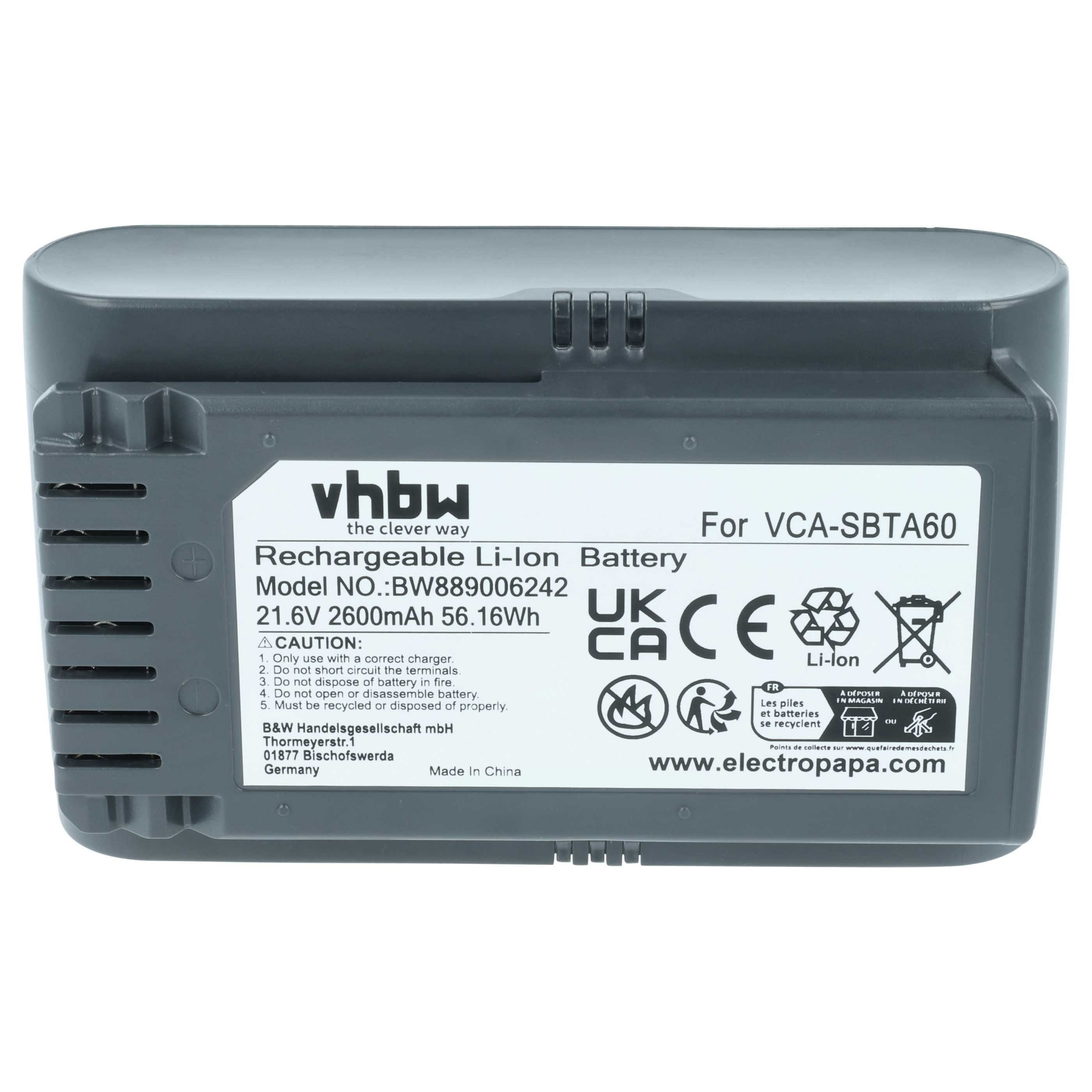 vhbw Akku Ersatz für Samsung 8806092219397, VCA-SBTA60 für Staubsauger / Staubsauger-Akku Akku Li-Ion 2600 mAh (21,6 V, 1 St), Leistungsfähiger Austausch-Akku für Ihren Staubsauger
