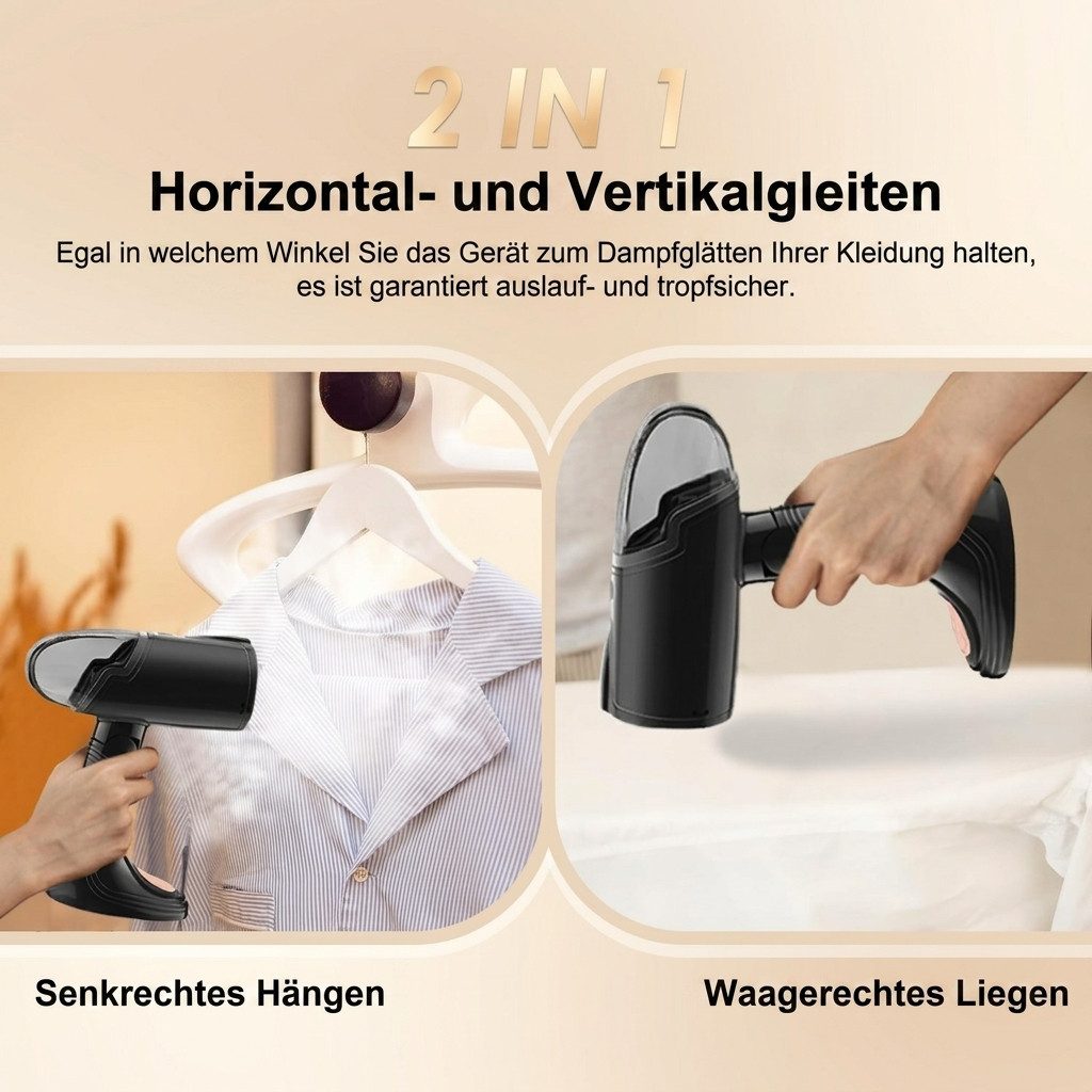 Feelhap Reise-Dampfbügeleisen Vertikales Dampfbügeleisen 1500 W 130 ml mit Dampfbürste, faltbar, 1500 W, 1500 W, klappbarer Griff, 130-ml-Tank, Bürstenaufsatz – Bild 3 von 5