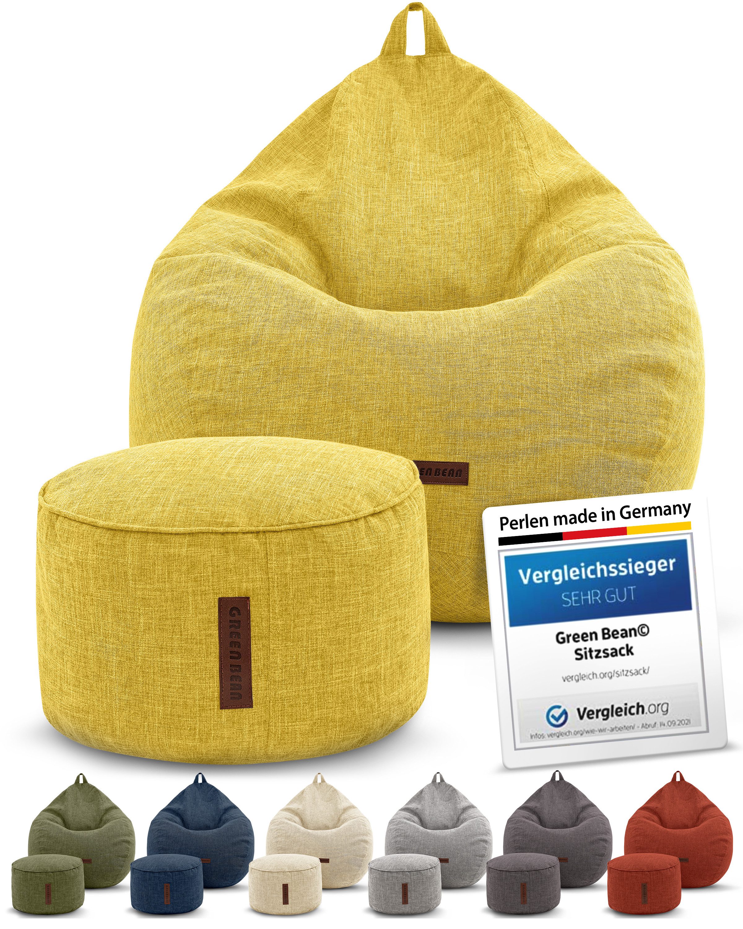 Green Bean Sitzsack Indoor Sitzsack L Home Linen + Hocker (2er Set Indoor Sitzsack 80x90x50cm + Sitzpouf 45x25cm mit EPS-Perlen Füllung -, Fußhocker Fußkissen S – Bild 4 von 5