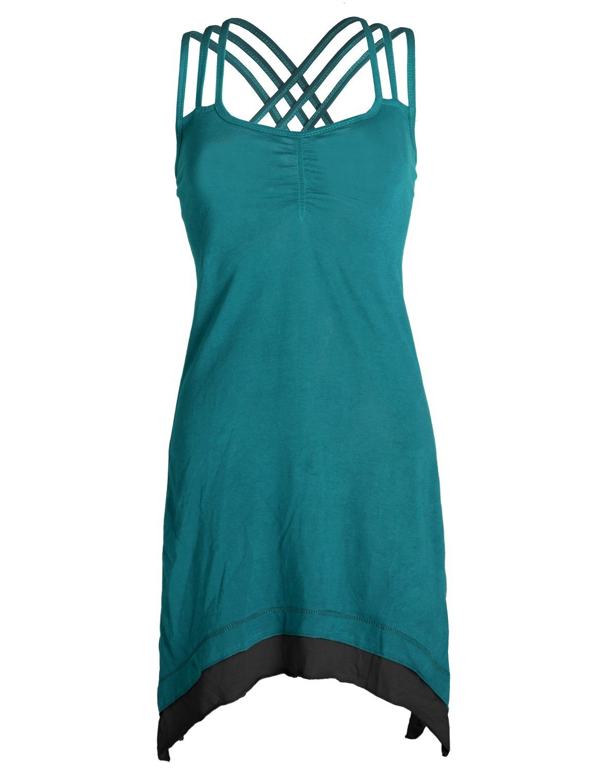 Vishes Sommerkleid Lagenlook Trägerkleid Organic Cotton mit Zipfeln Elfen, Hippie, Boho Style türkis