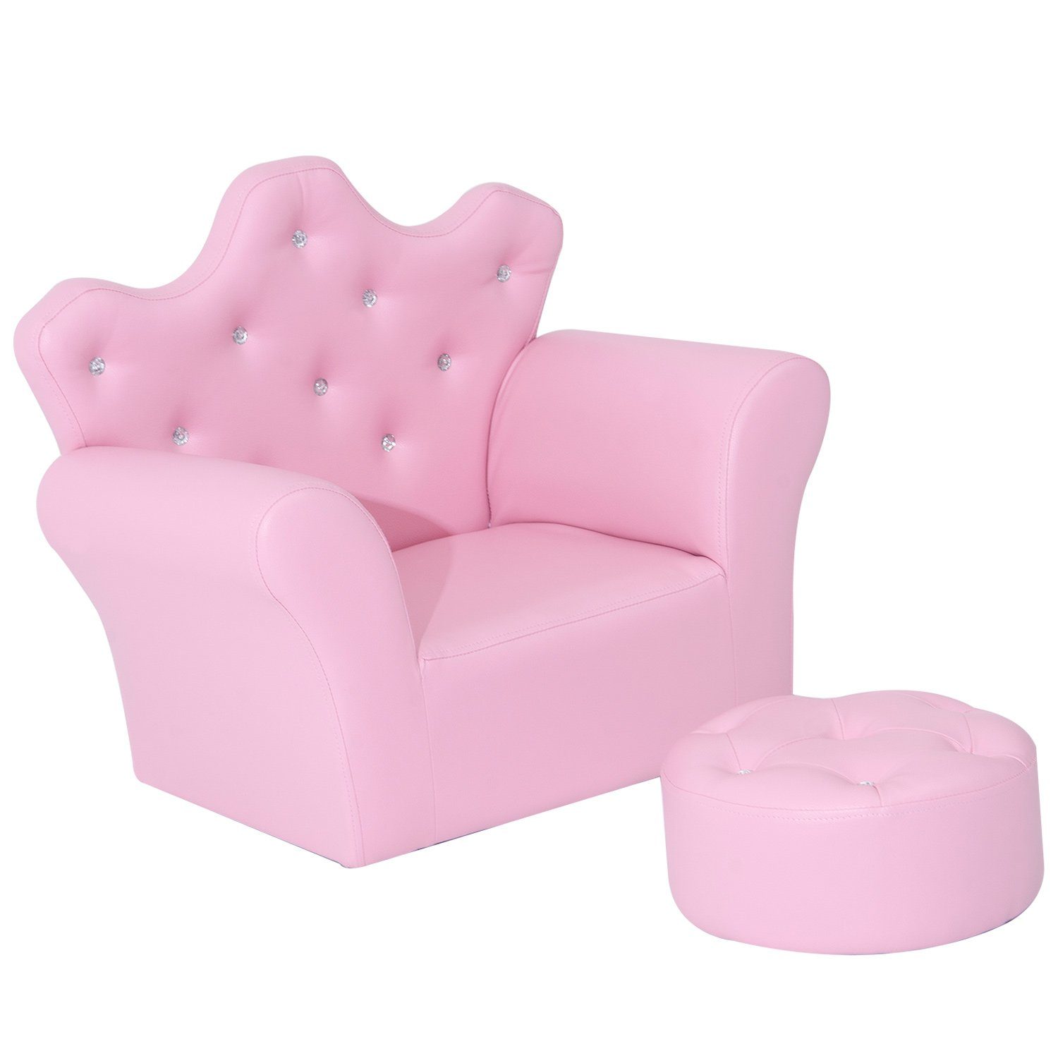 HOMCOM Sessel Kindersofa cm Kindercouch Kronenform), B40.5 2-St., H49 Rosa Prinzessinnen x in x Kindersessel (Set, Hocker mit L58 mane