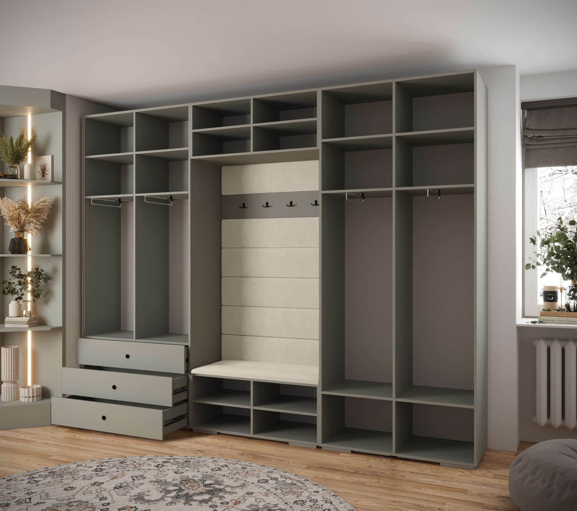 ABIKS MÖBEL Kompaktgarderobe INOVA 3 SATZ 14 Möbelset, Garderobe mit Kleiderstange und Regalen