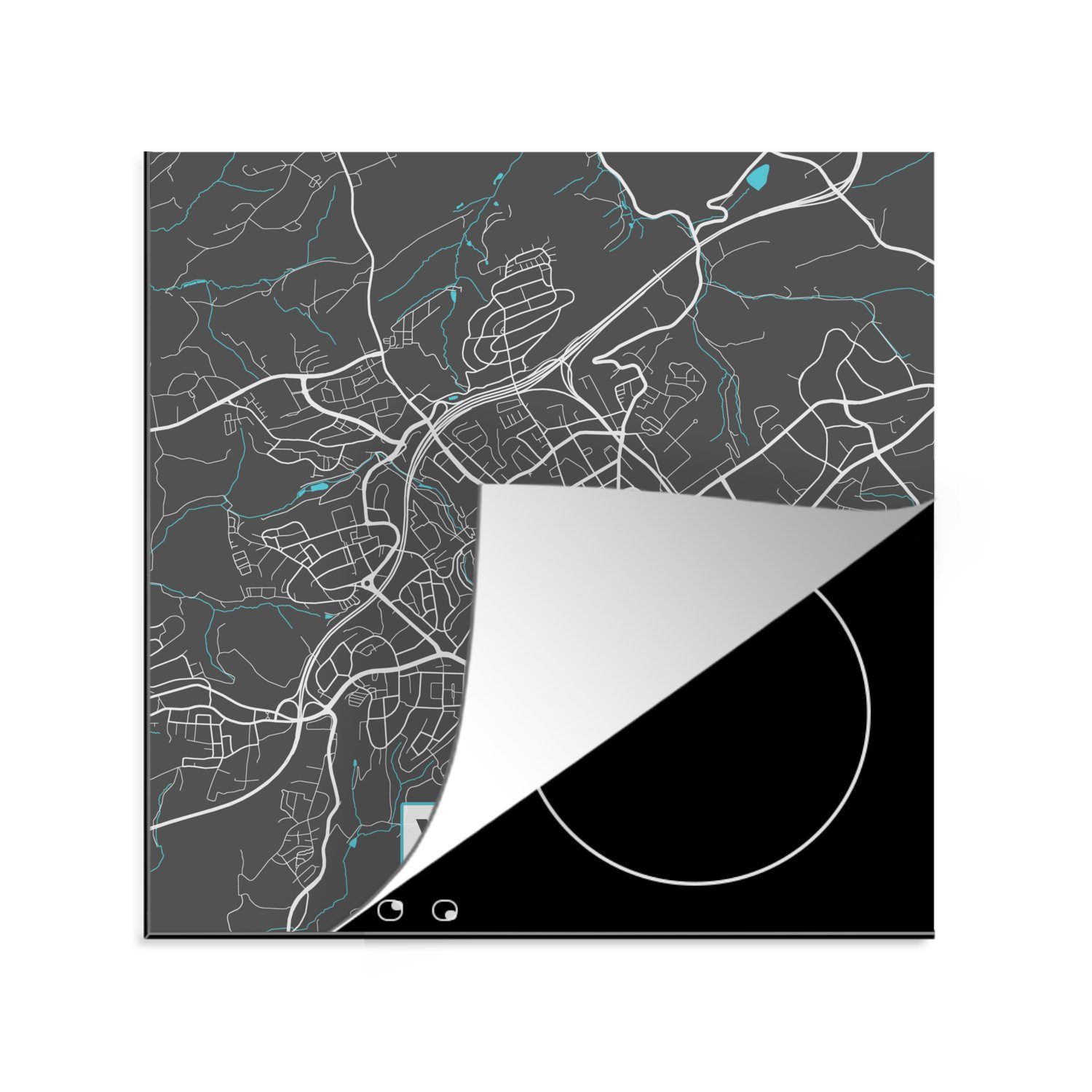 küche Vinyl, Arbeitsplatte Velbert, - cm, Karte - MuchoWow - Herdblende-/Abdeckplatte Ceranfeldabdeckung, Blau Stadtplan tlg), Deutschland (1 - 78x78 für